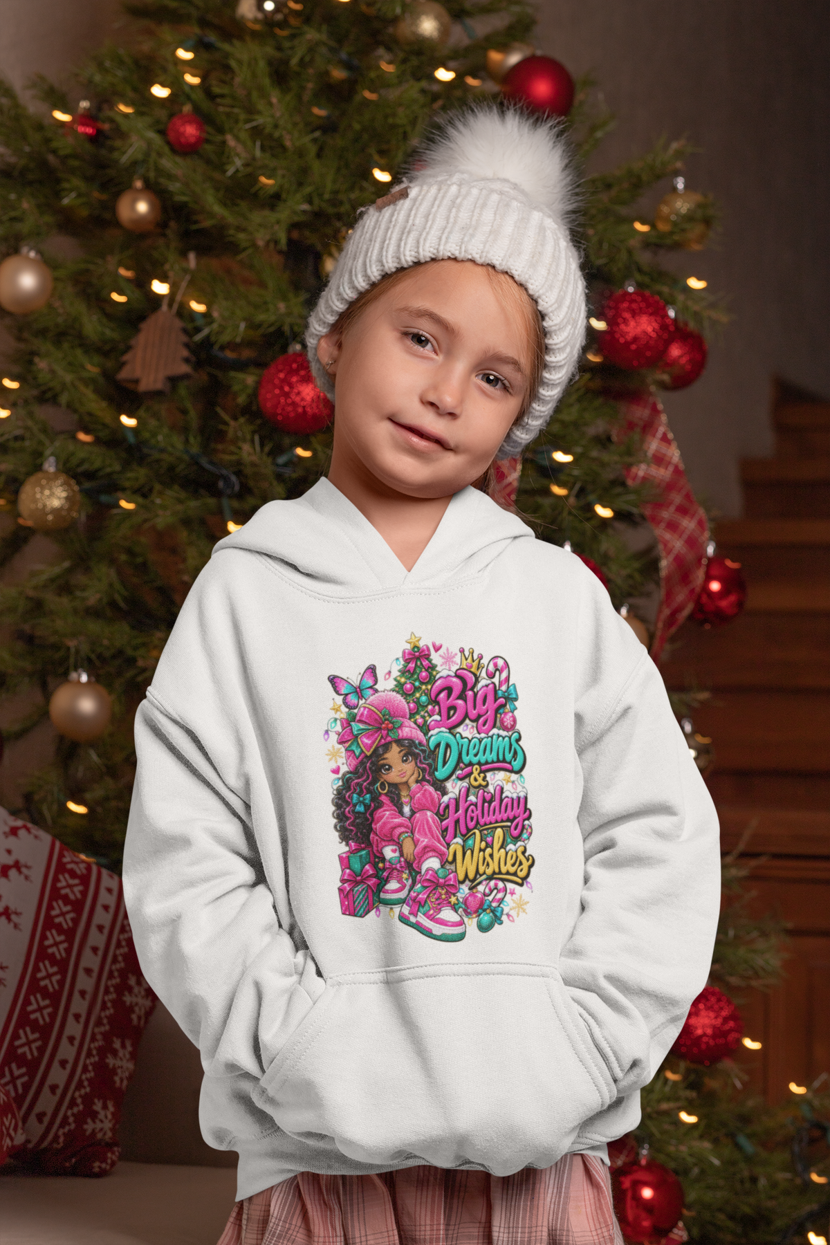 Kids Hoodie Big Dreams & Holiday Wishes Colorful Holiday Graphic Hoodie