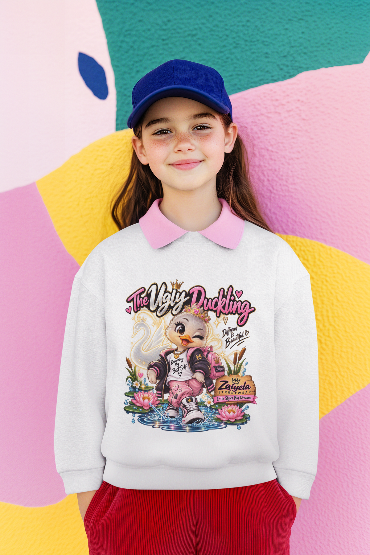 Youth Crewneck Sweatshirt Different Is Beautiful Cute Duck Graphic