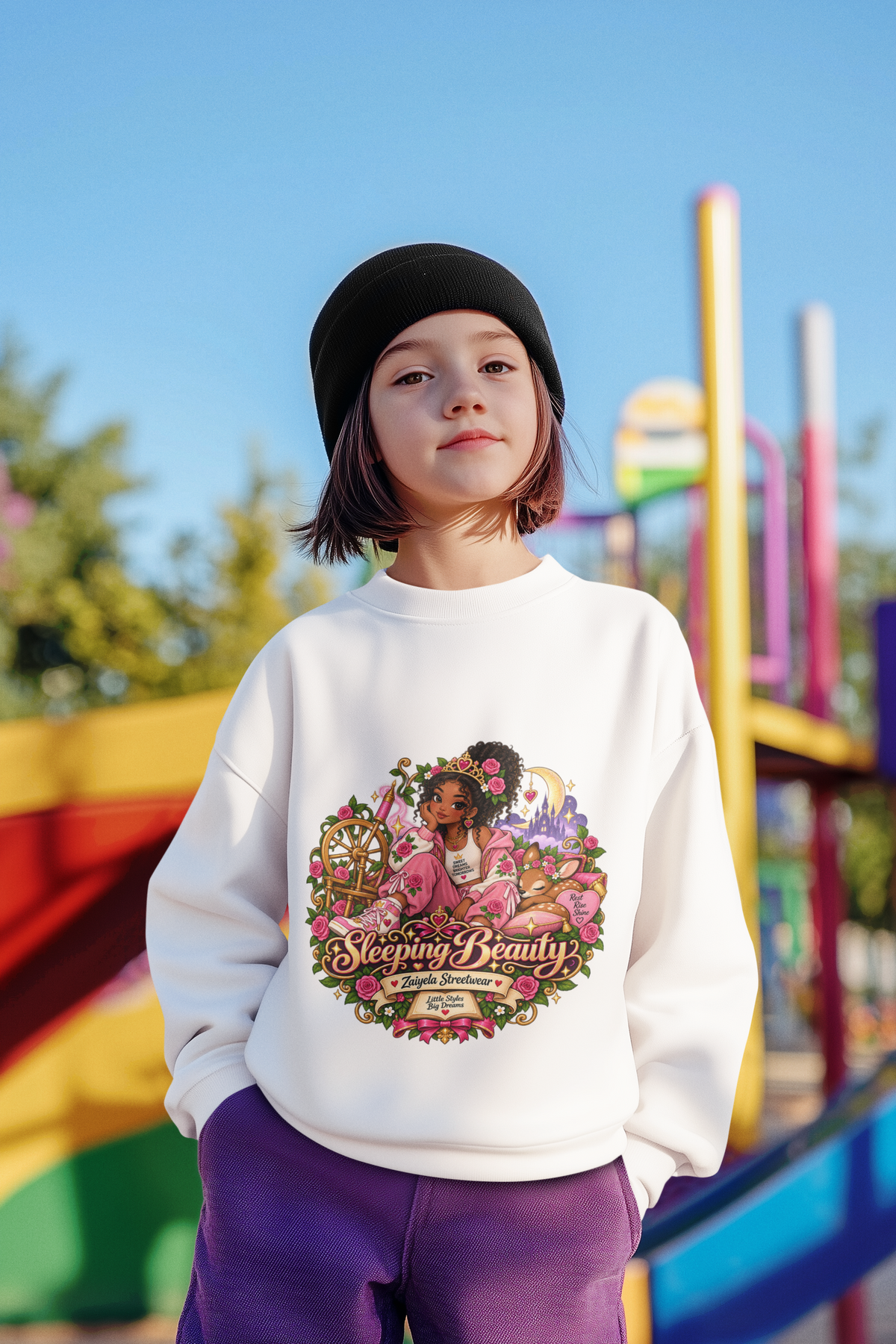 Youth Crewneck Sweatshirt Everyone Beautiful Floral Portrait Graphic