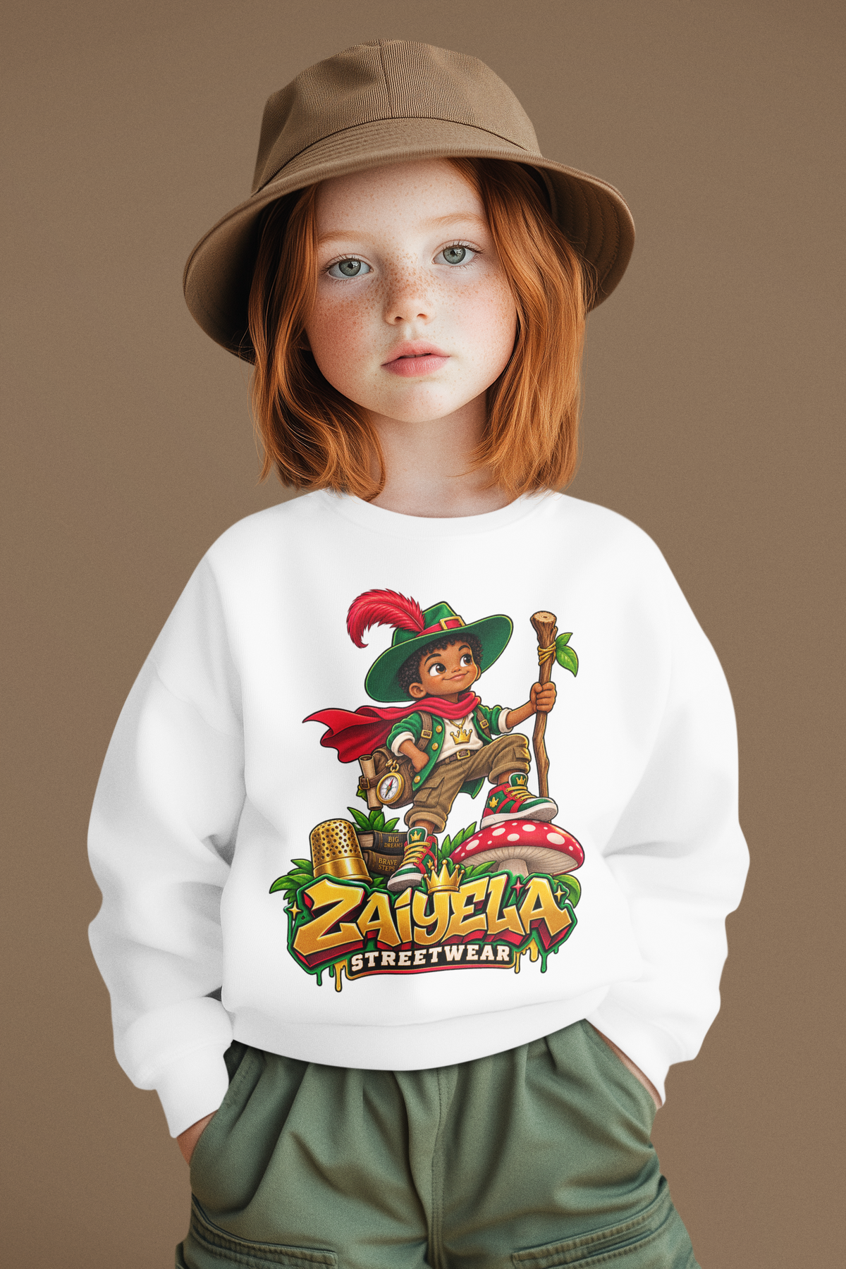 Youth Crewneck Sweatshirt — Zaiyela Streetwear Pirate Kid Graphic