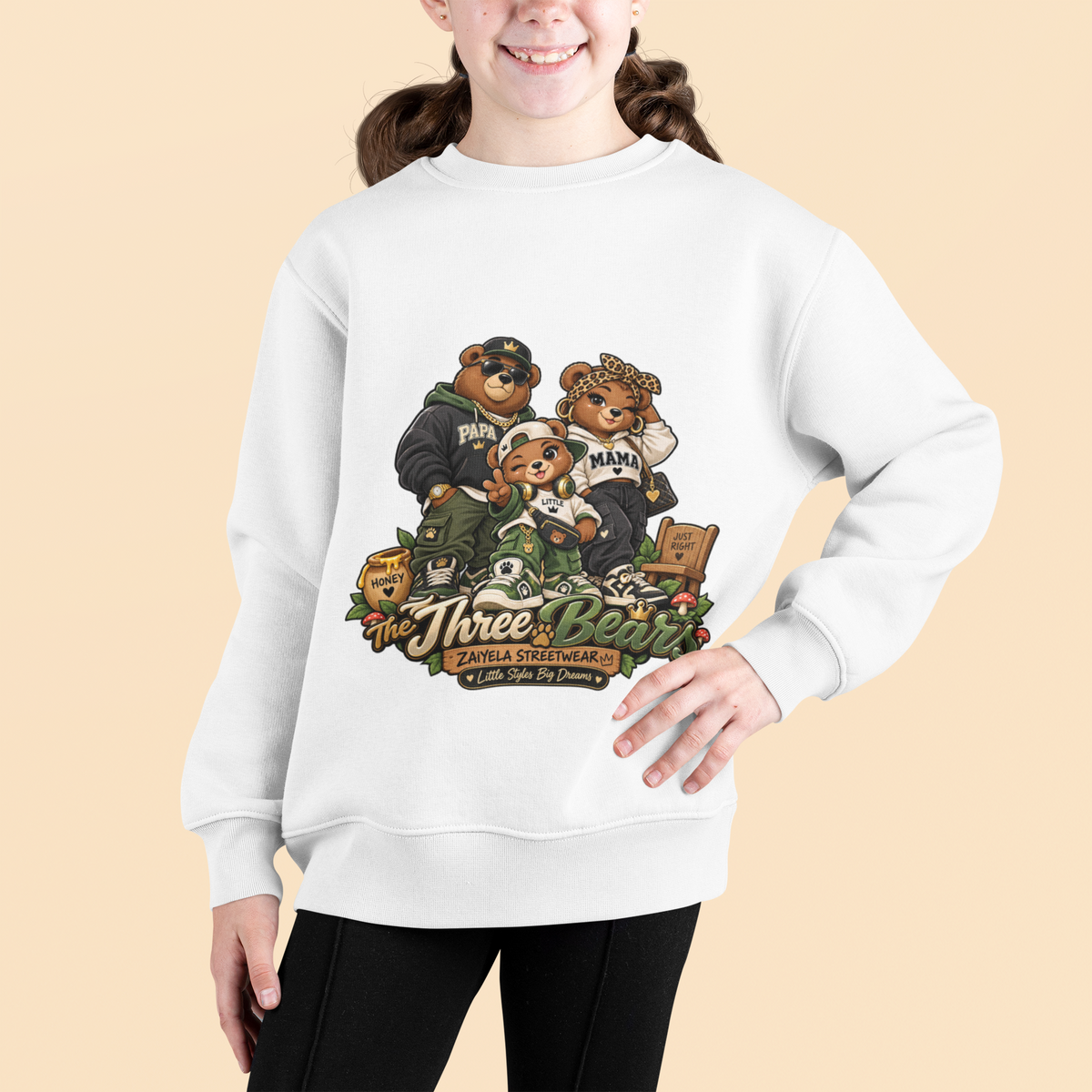 Youth Crewneck Sweatshirt - Vintage Teddy Bear Family Graphic