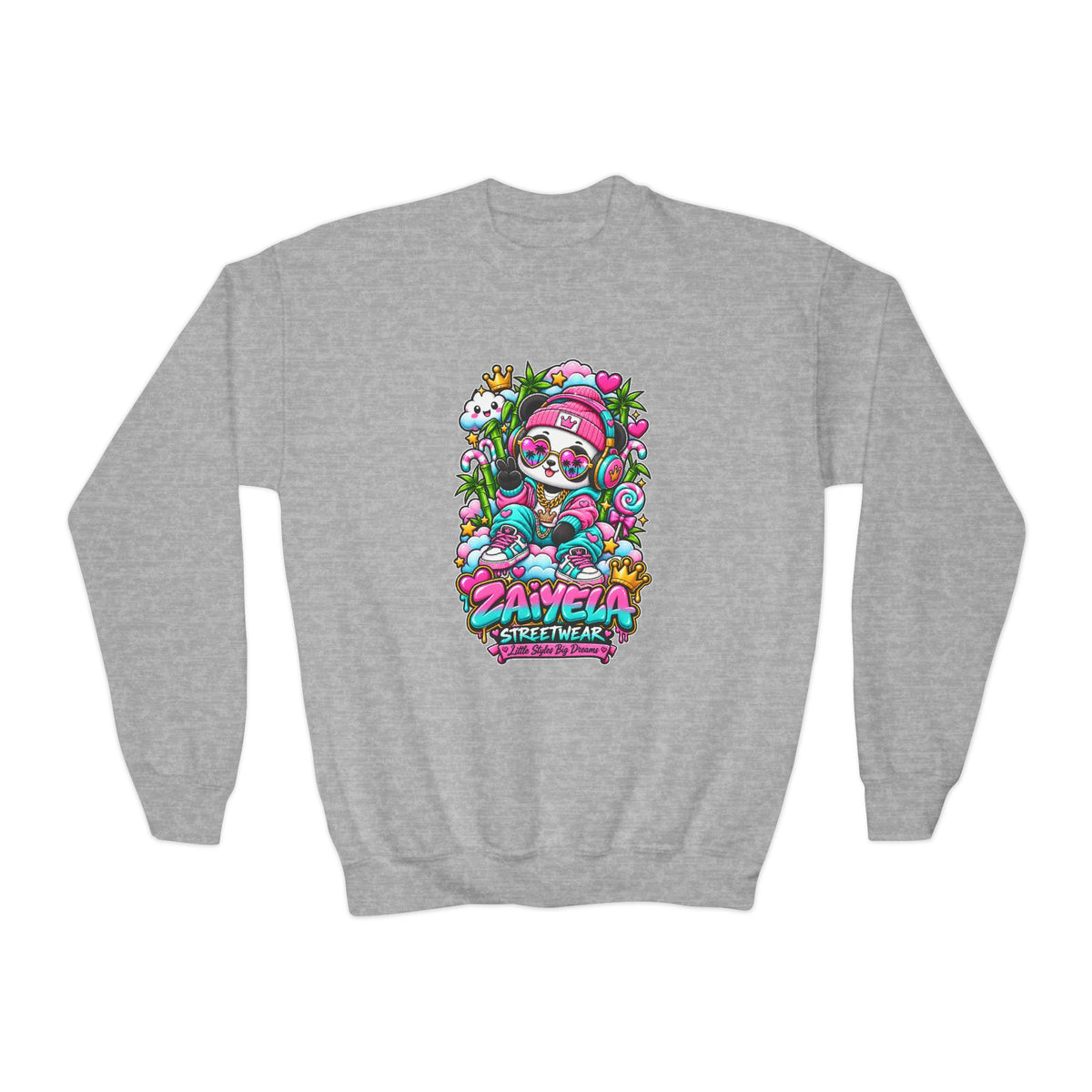 Youth Crewneck Sweatshirt Colorful Glam PandaGraphic