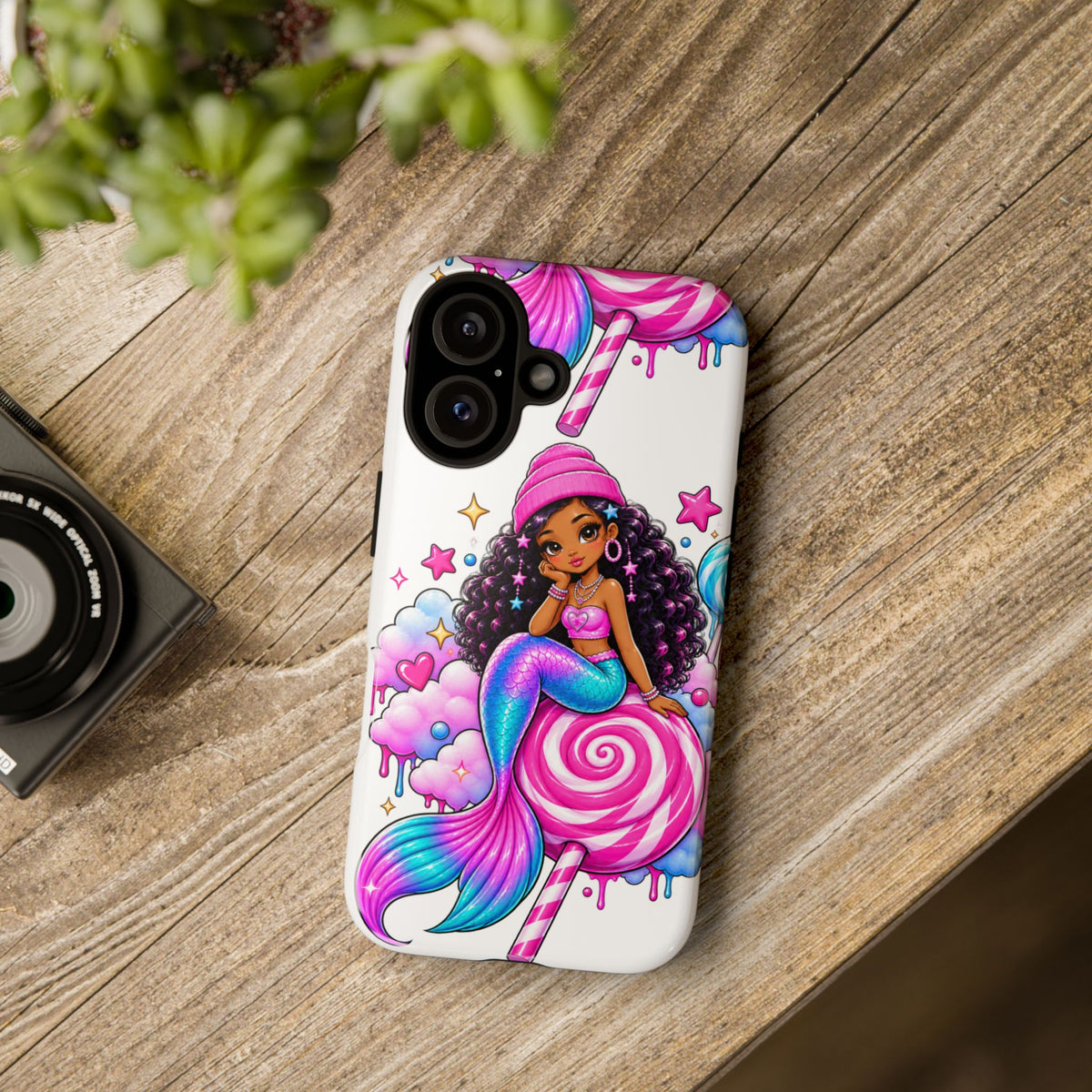 Cute Mermaid Candy Phone Case  Pink Lollipop Fantasy Tough Case