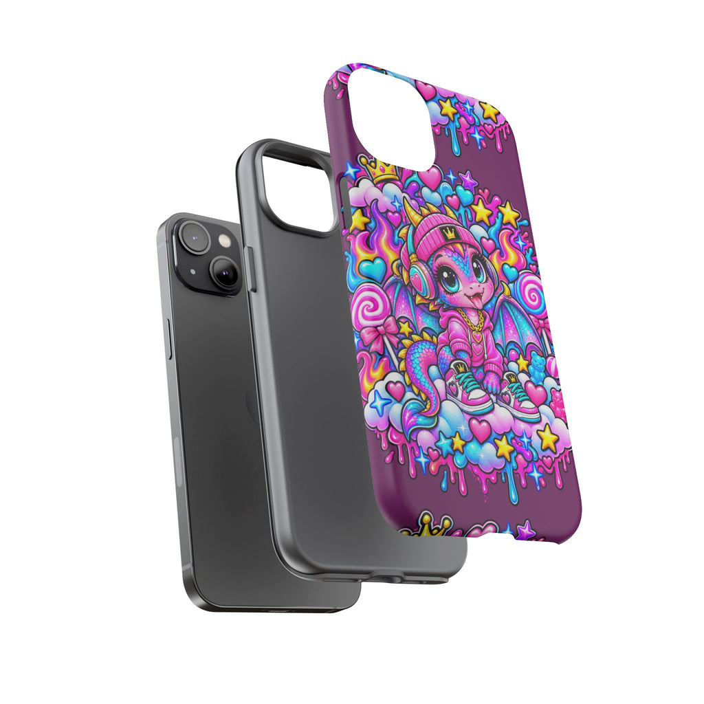 Cute Dragon Phone Case Purple Heart Crown Design