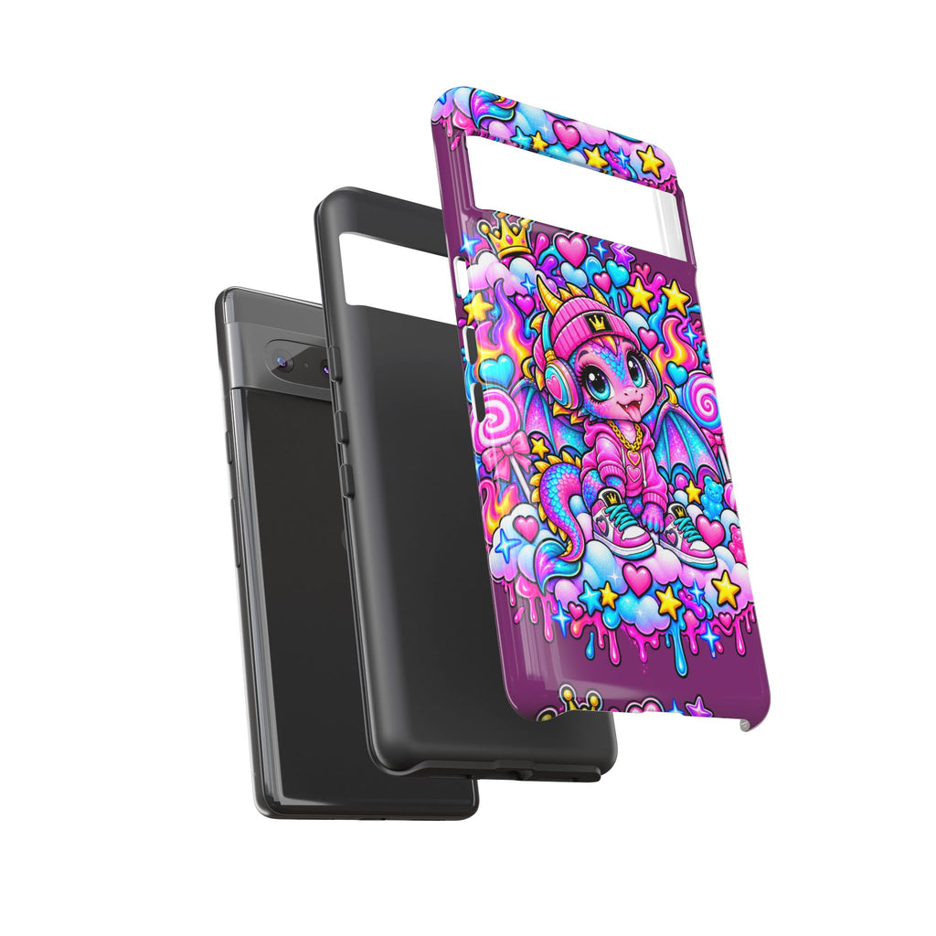 Cute Dragon Phone Case Purple Heart Crown Design