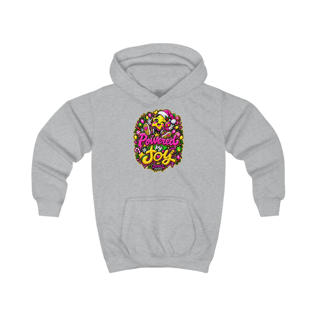 Kids Hoodie Powered by Joy Colorful Holiday Joy Graphic Hoodie