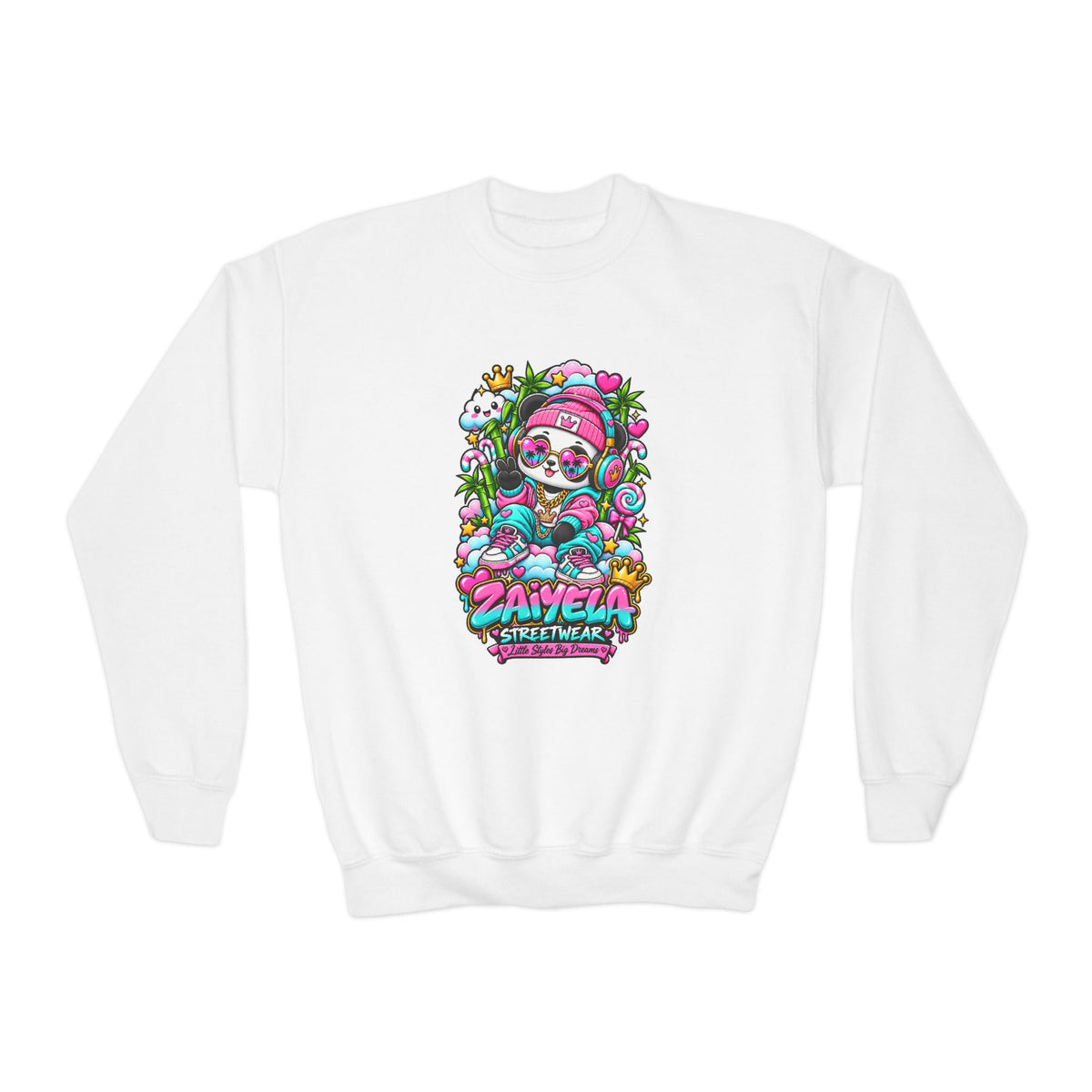 Youth Crewneck Sweatshirt Colorful Glam PandaGraphic