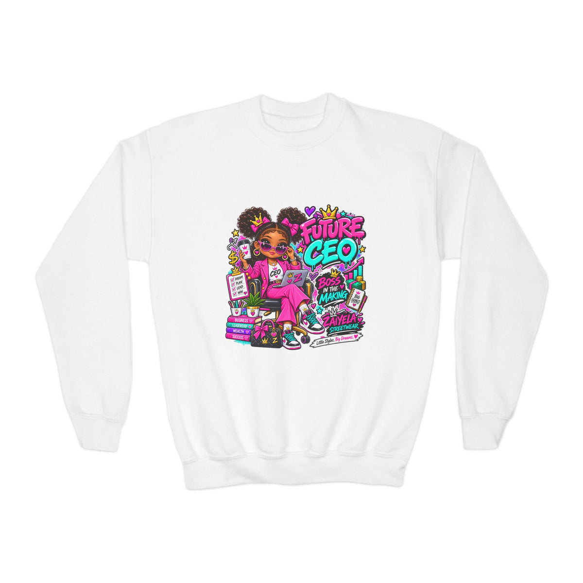 Youth Crewneck Sweatshirt Future CEO Big Dreams Big Goals Graphic Pullover