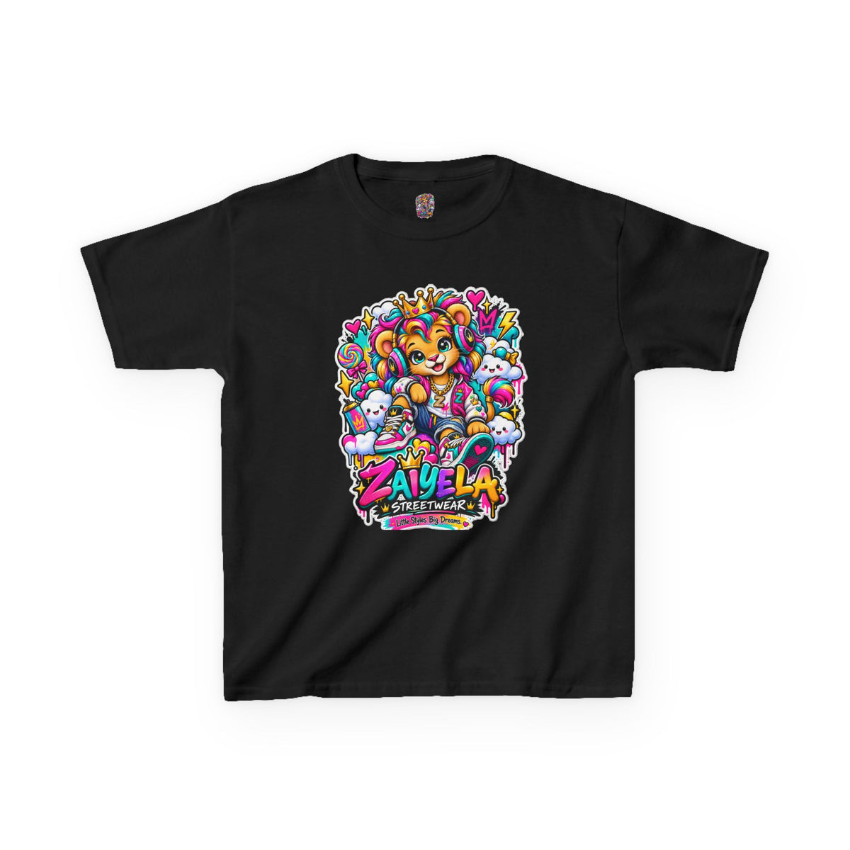 Kids Tee — Colorful Cartoon Rainbow Lion Cub Graphic