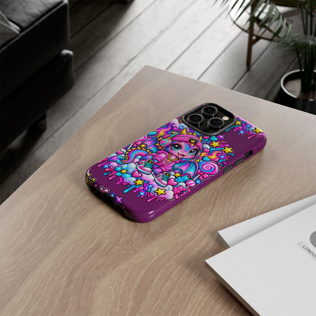 Cute Dragon Phone Case Purple Heart Crown Design