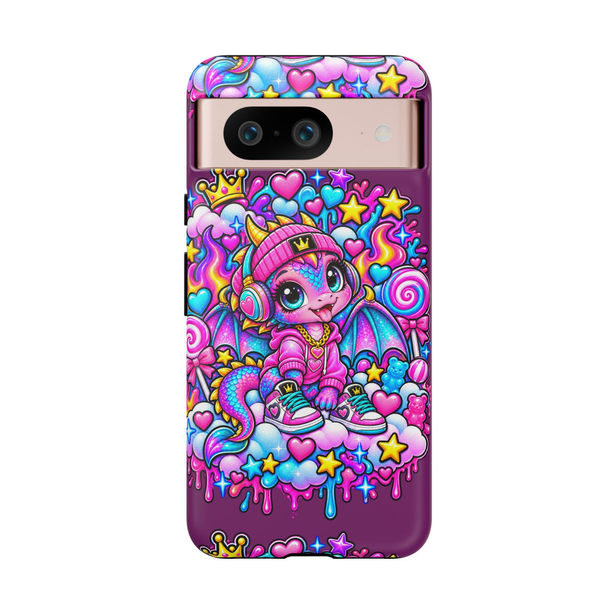 Cute Dragon Phone Case Purple Heart Crown Design