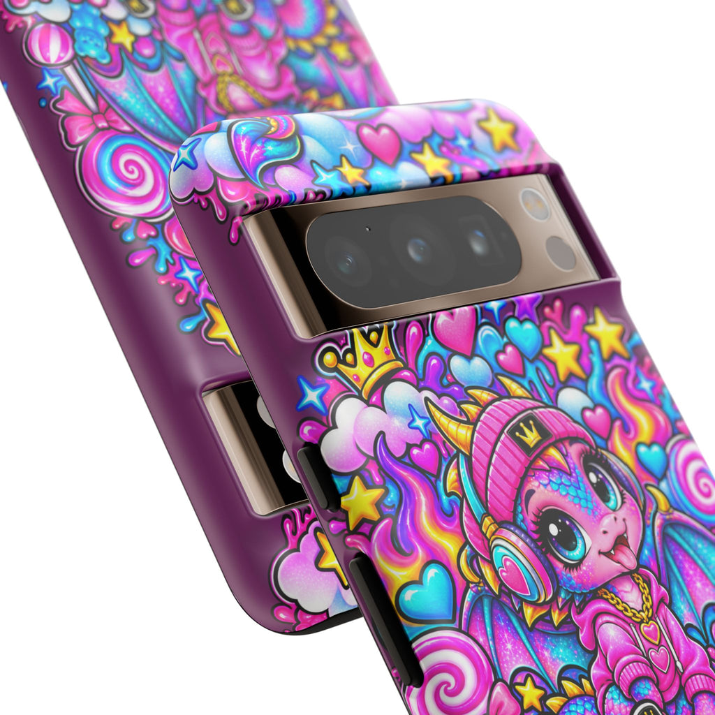 Cute Dragon Phone Case Purple Heart Crown Design