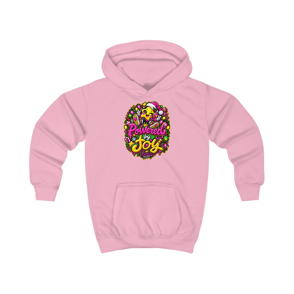 Kids Hoodie Powered by Joy Colorful Holiday Joy Graphic Hoodie