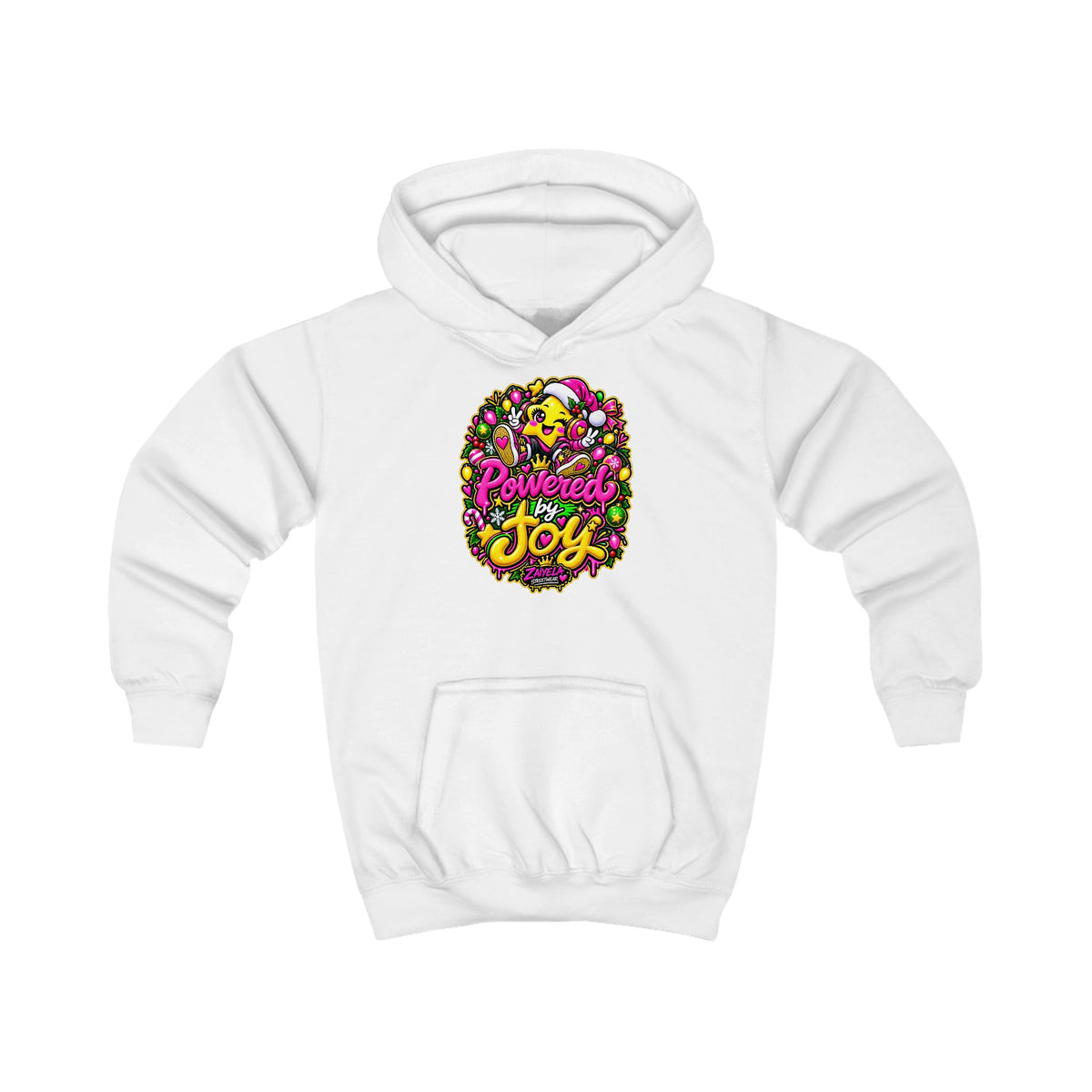 Kids Hoodie Powered by Joy Colorful Holiday Joy Graphic Hoodie