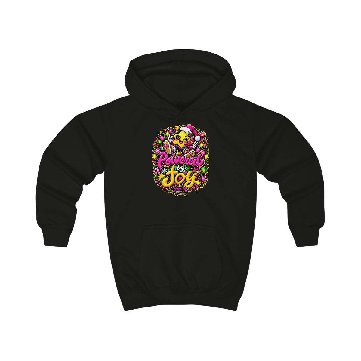 Kids Hoodie Powered by Joy Colorful Holiday Joy Graphic Hoodie
