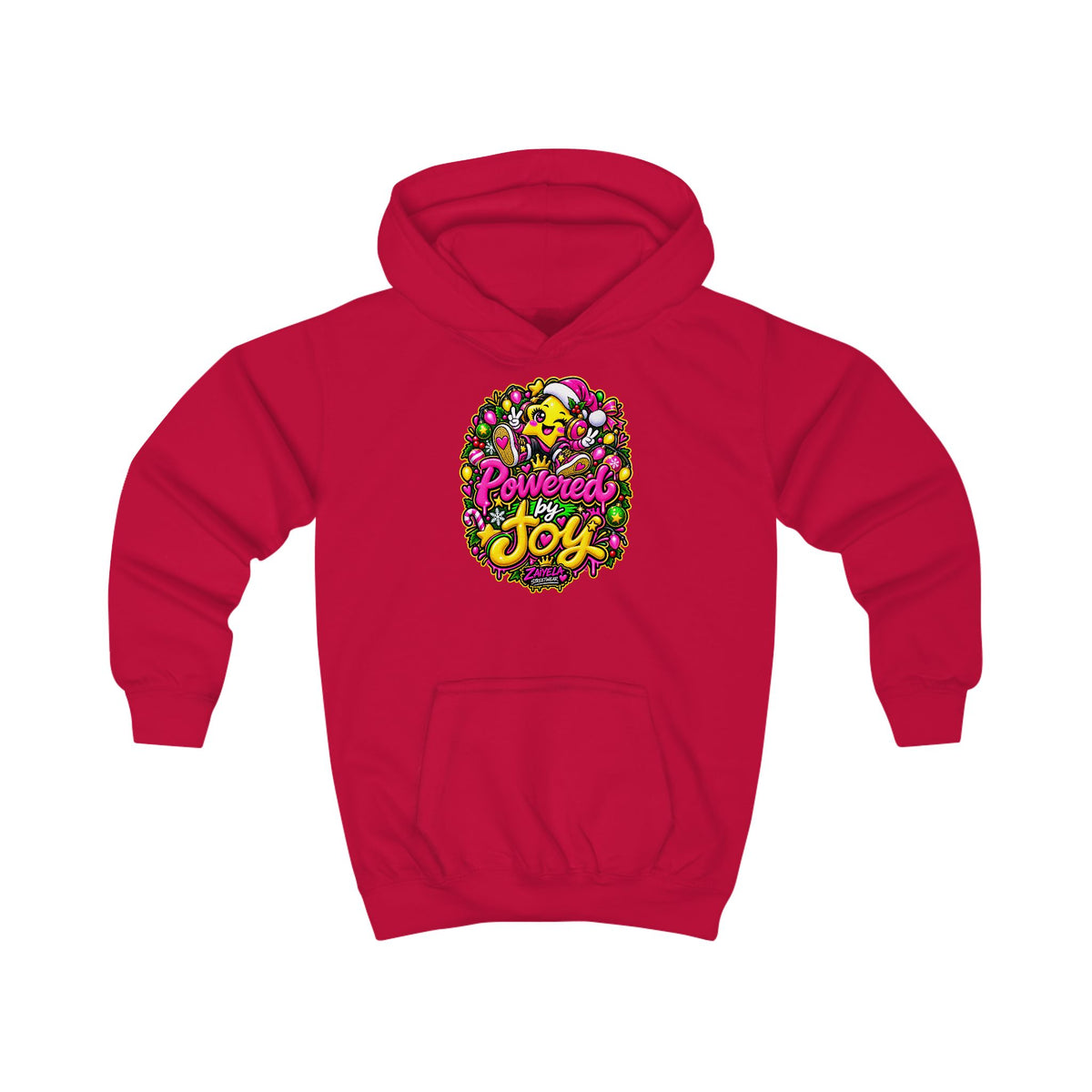 Kids Hoodie Powered by Joy Colorful Holiday Joy Graphic Hoodie