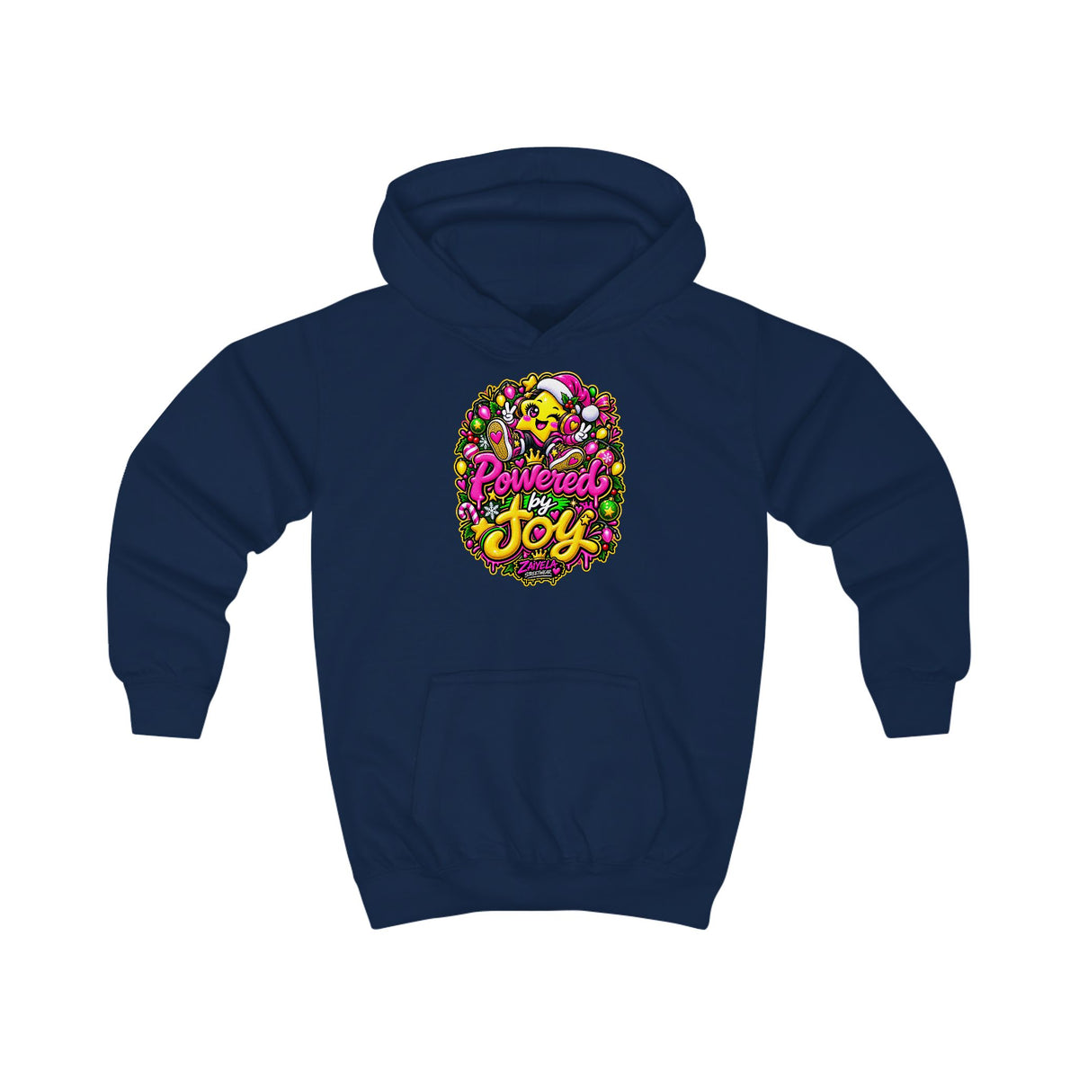 Kids Hoodie Powered by Joy Colorful Holiday Joy Graphic Hoodie