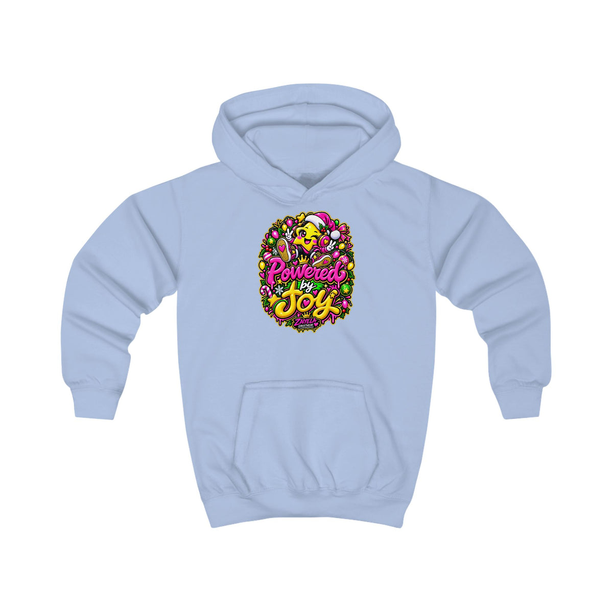 Kids Hoodie Powered by Joy Colorful Holiday Joy Graphic Hoodie