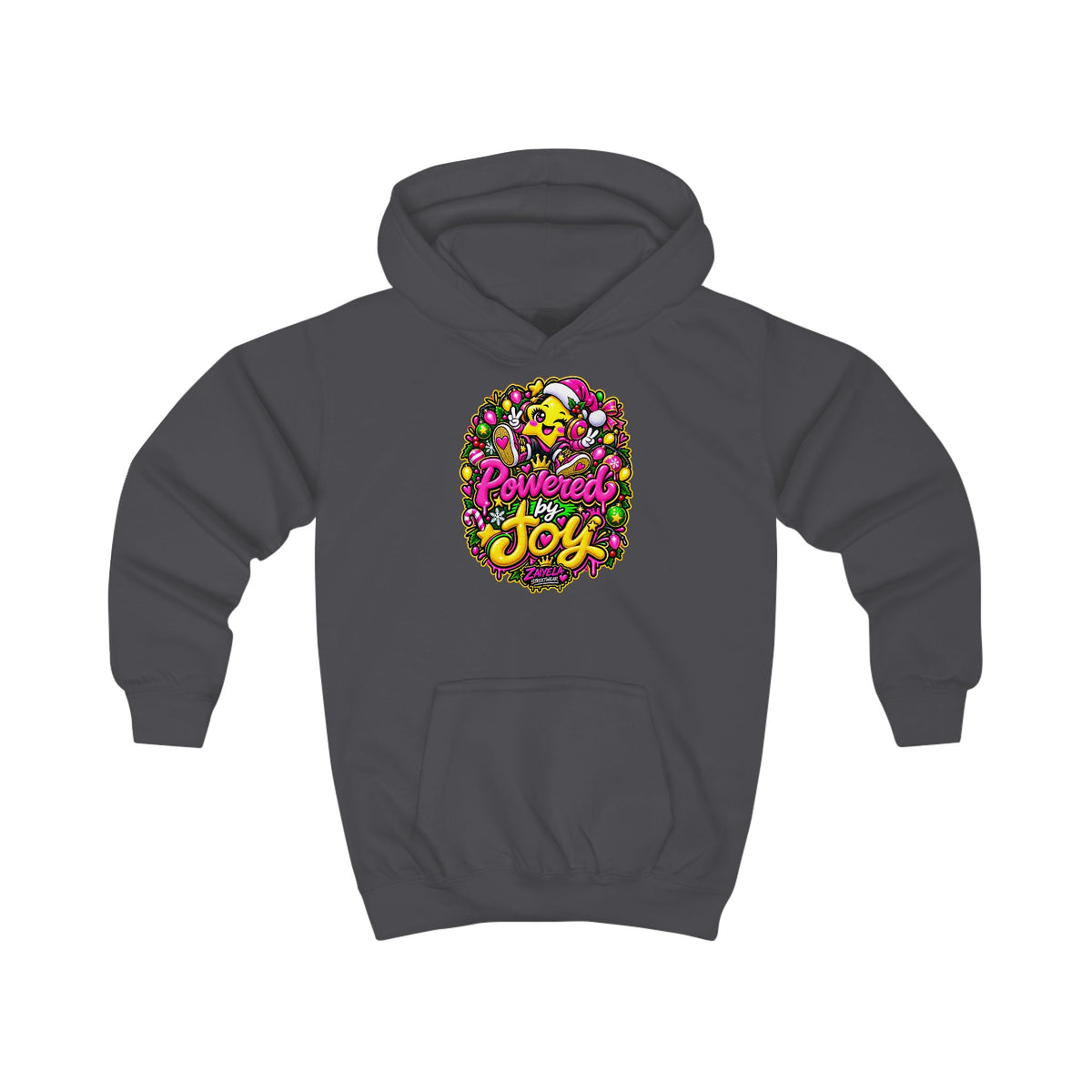 Kids Hoodie Powered by Joy Colorful Holiday Joy Graphic Hoodie