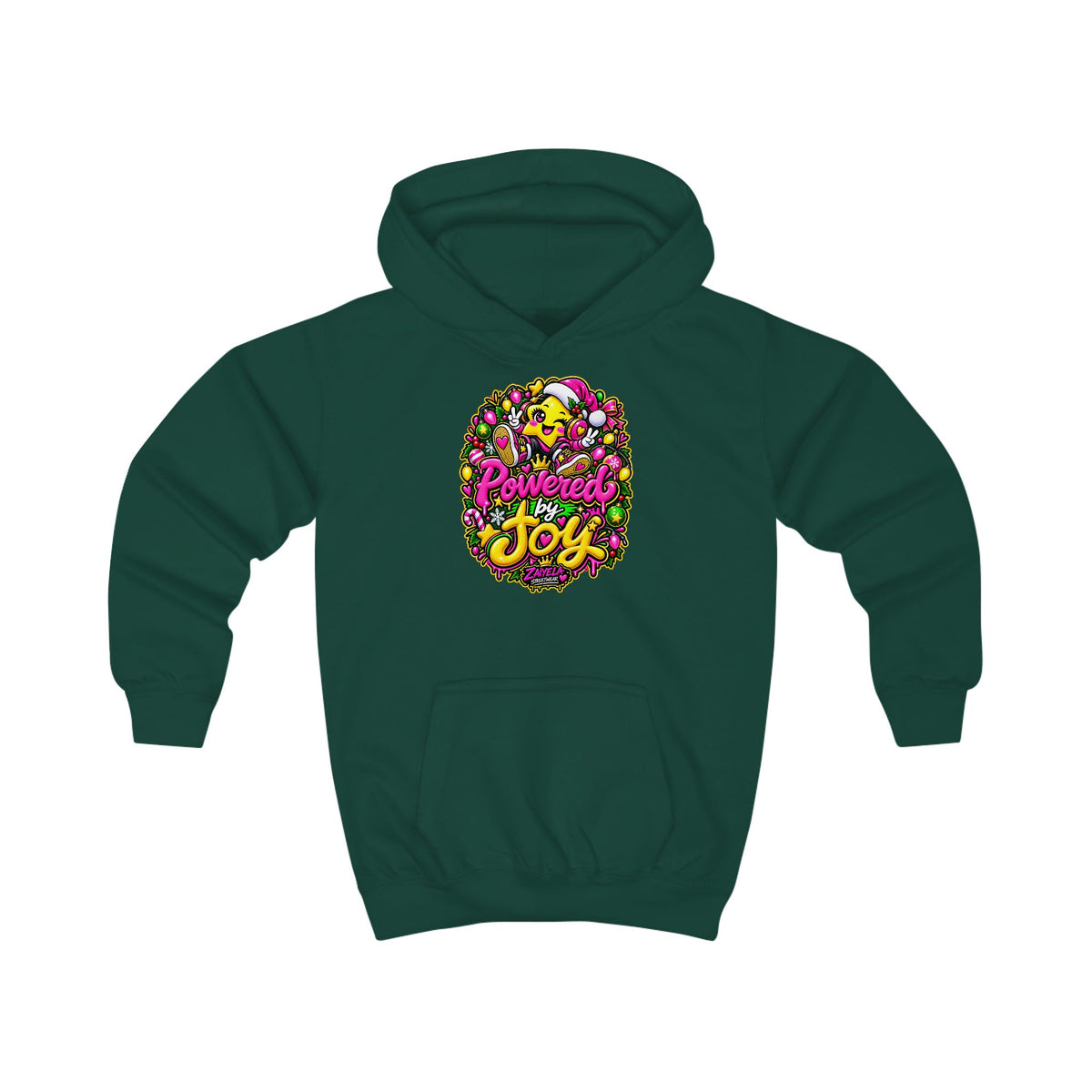 Kids Hoodie Powered by Joy Colorful Holiday Joy Graphic Hoodie