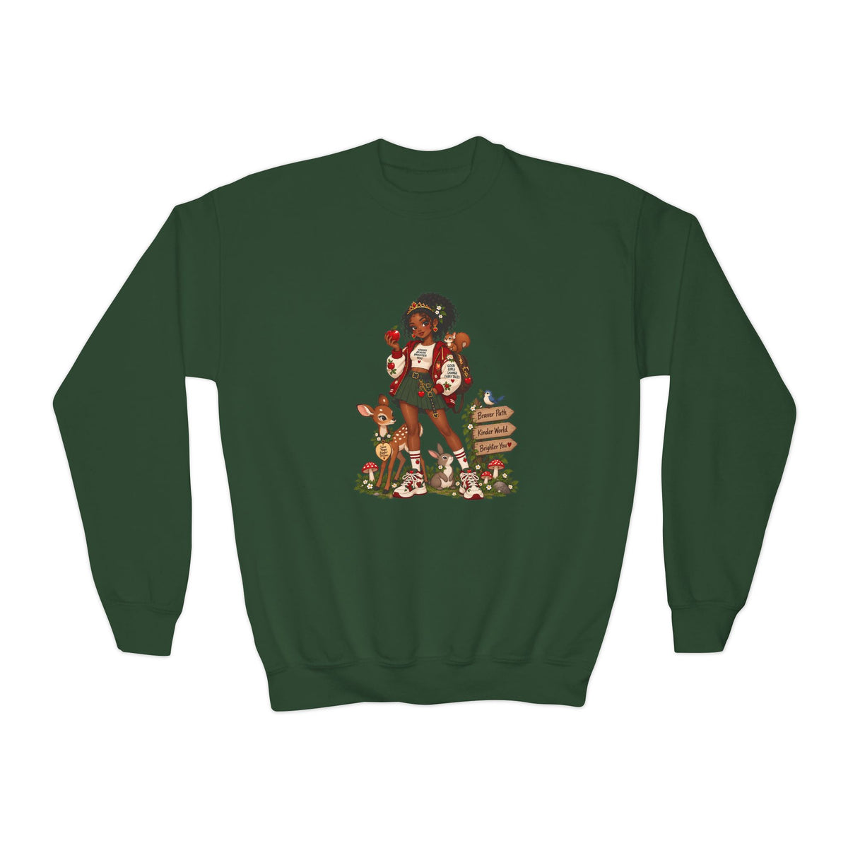 Youth Crewneck Sweatshirt — Vintage Woodland Fairy Tale Kids Pullover