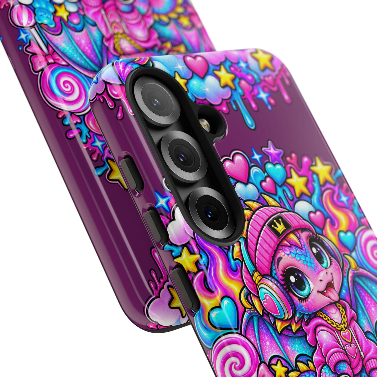 Cute Dragon Phone Case Purple Heart Crown Design