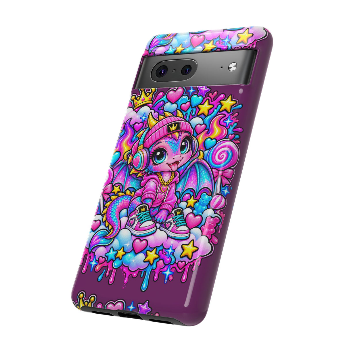Cute Dragon Phone Case Purple Heart Crown Design