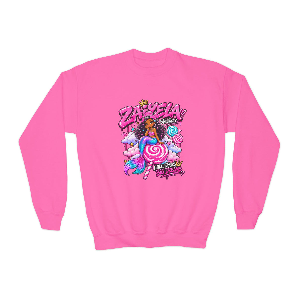 Youth Crewneck Sweatshirt — Zariella Candy Cloud Graphic