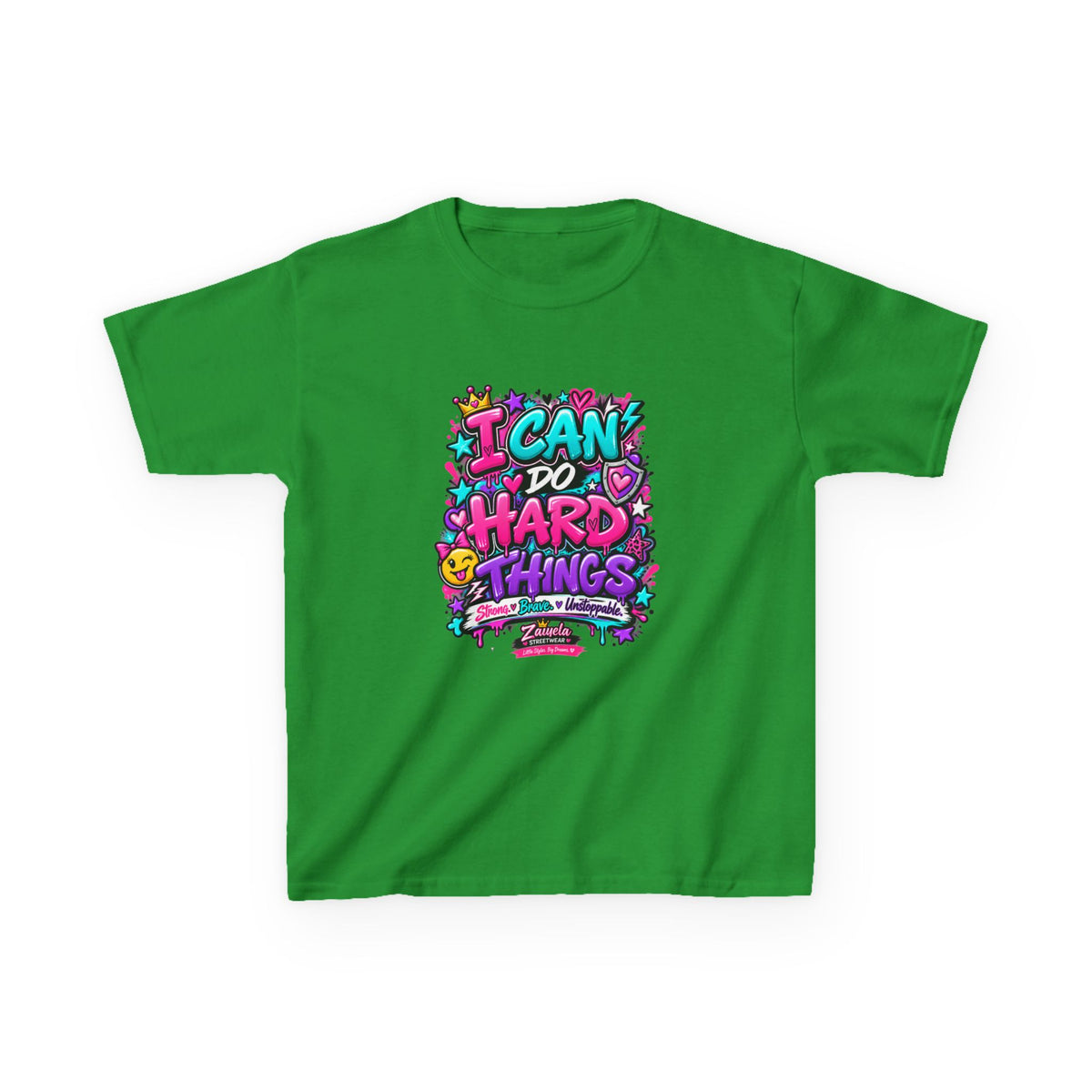 Kids T‑Shirt — "I Can Do Hard Things" Colorful Motivational Graphic Tee