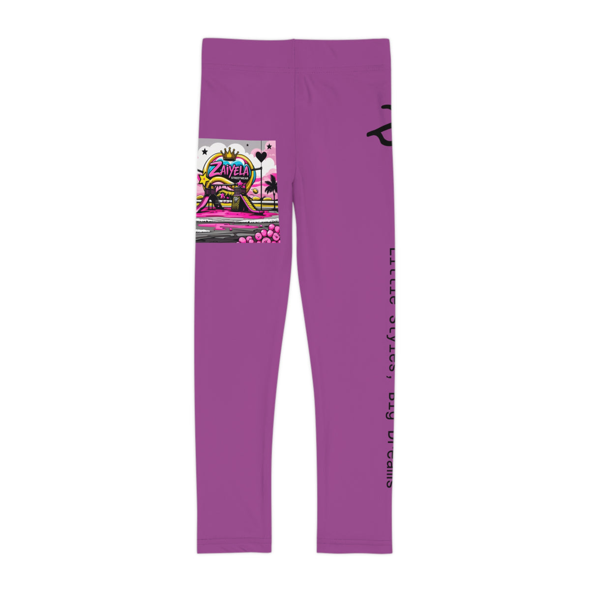 Purple Kids Leggings with Colorful Graffiti Patch Design