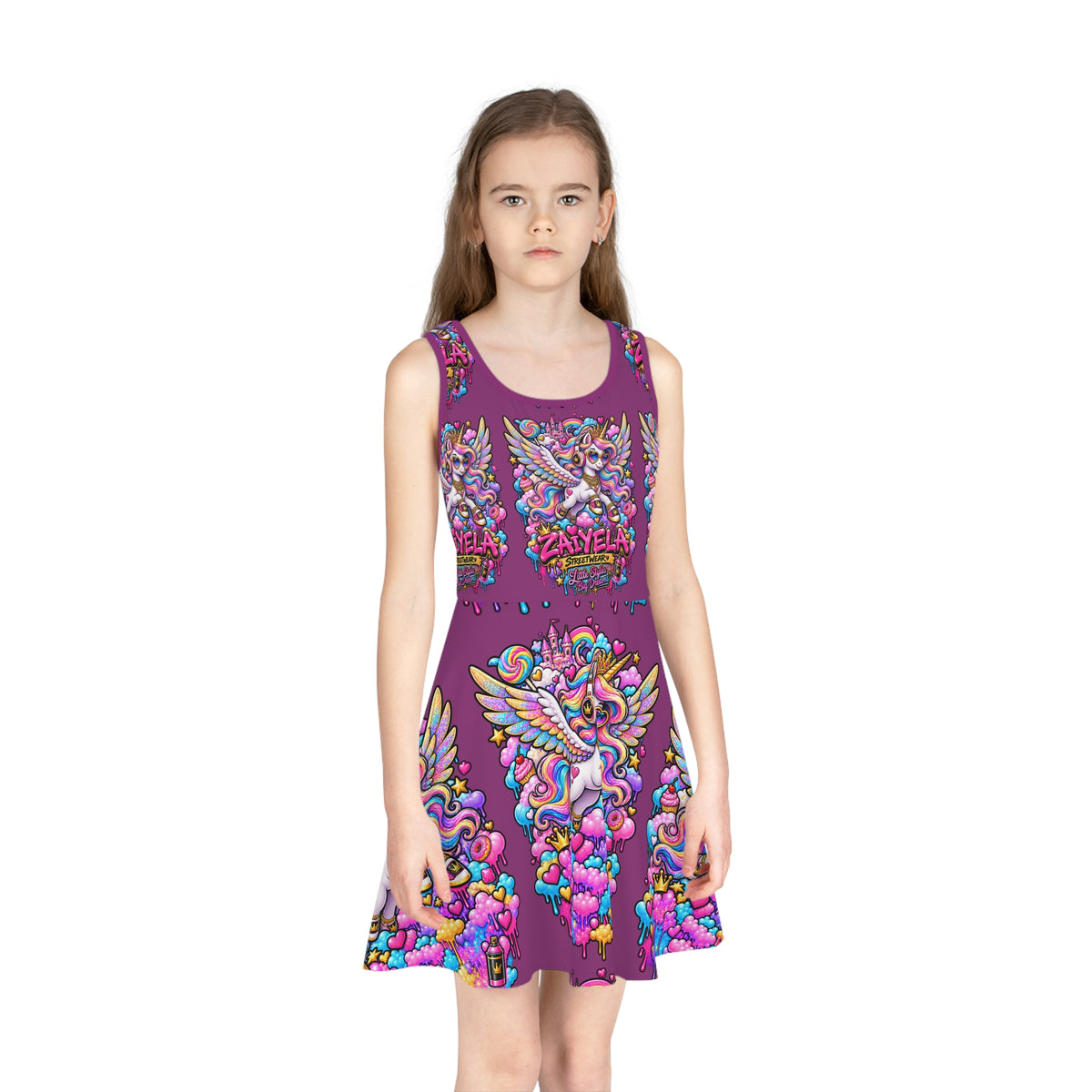 Girls' Sundress — Colorful Rainbow Pegasus AOP Dress