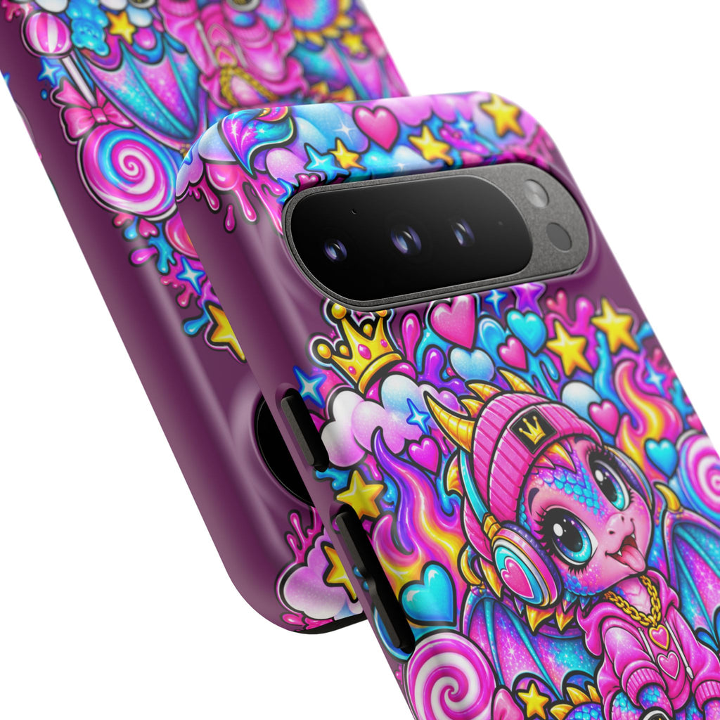 Cute Dragon Phone Case Purple Heart Crown Design