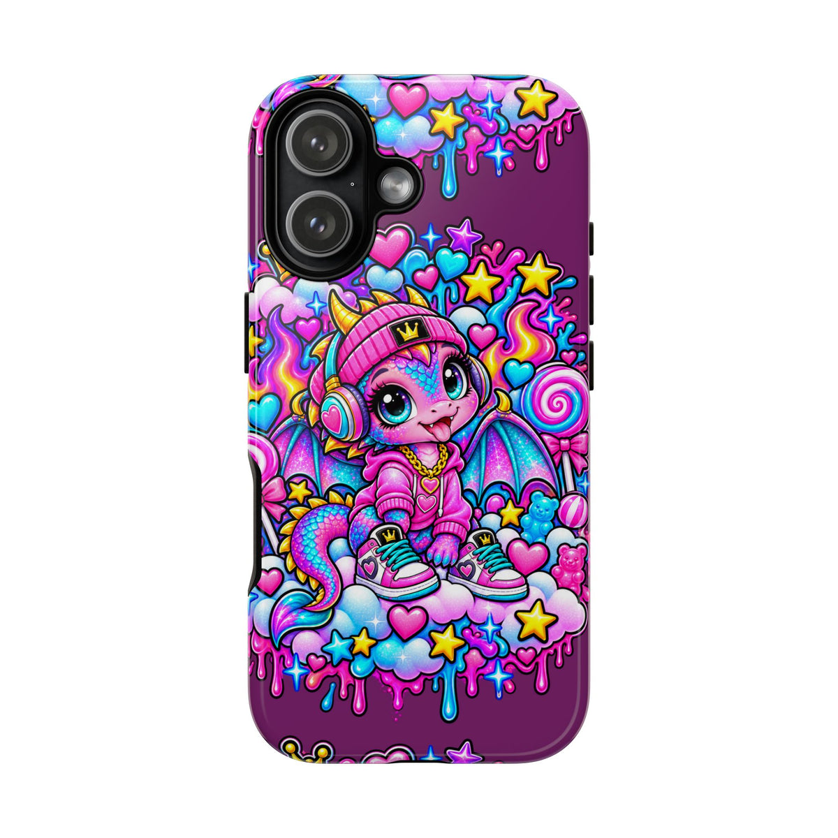 Cute Dragon Phone Case Purple Heart Crown Design