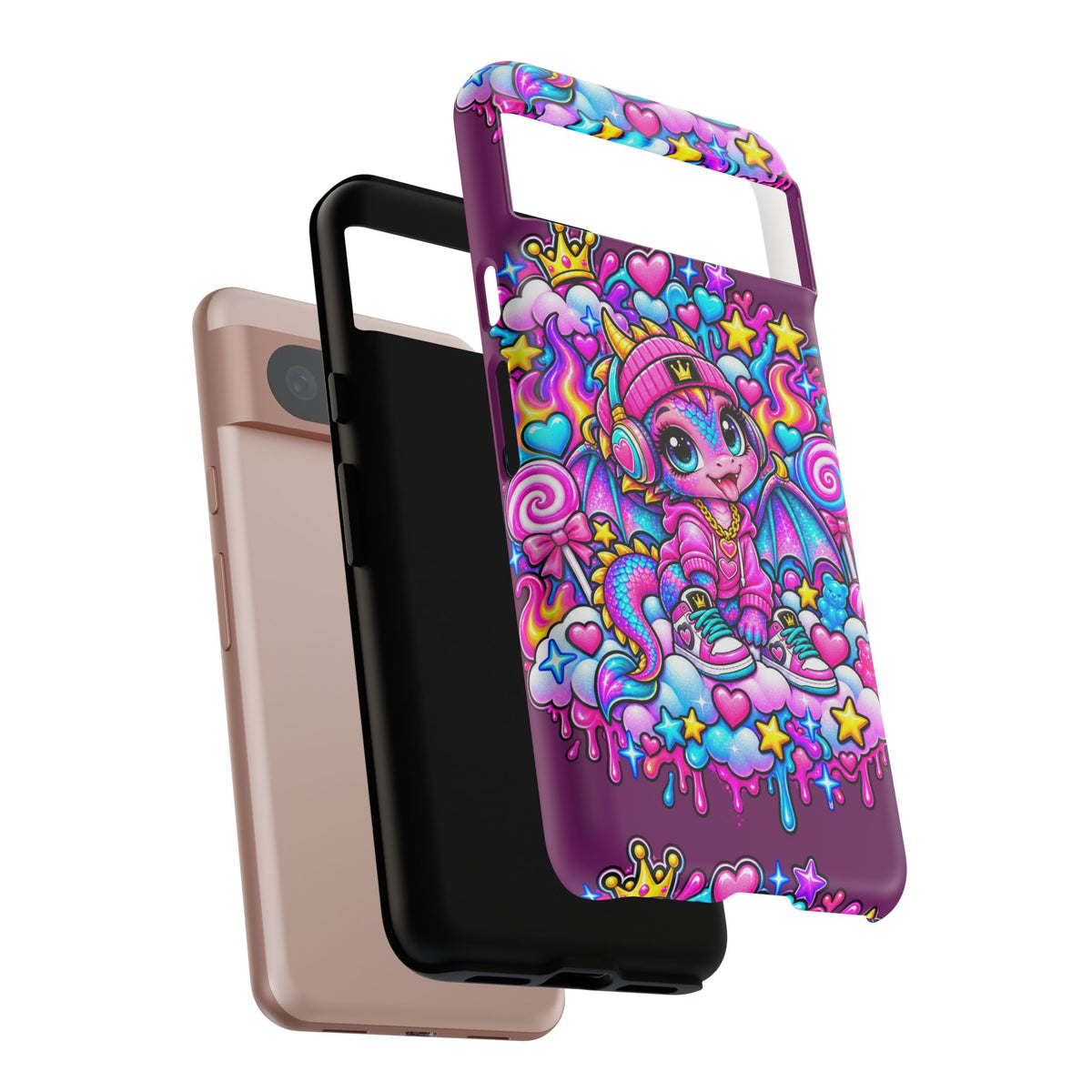 Cute Dragon Phone Case Purple Heart Crown Design