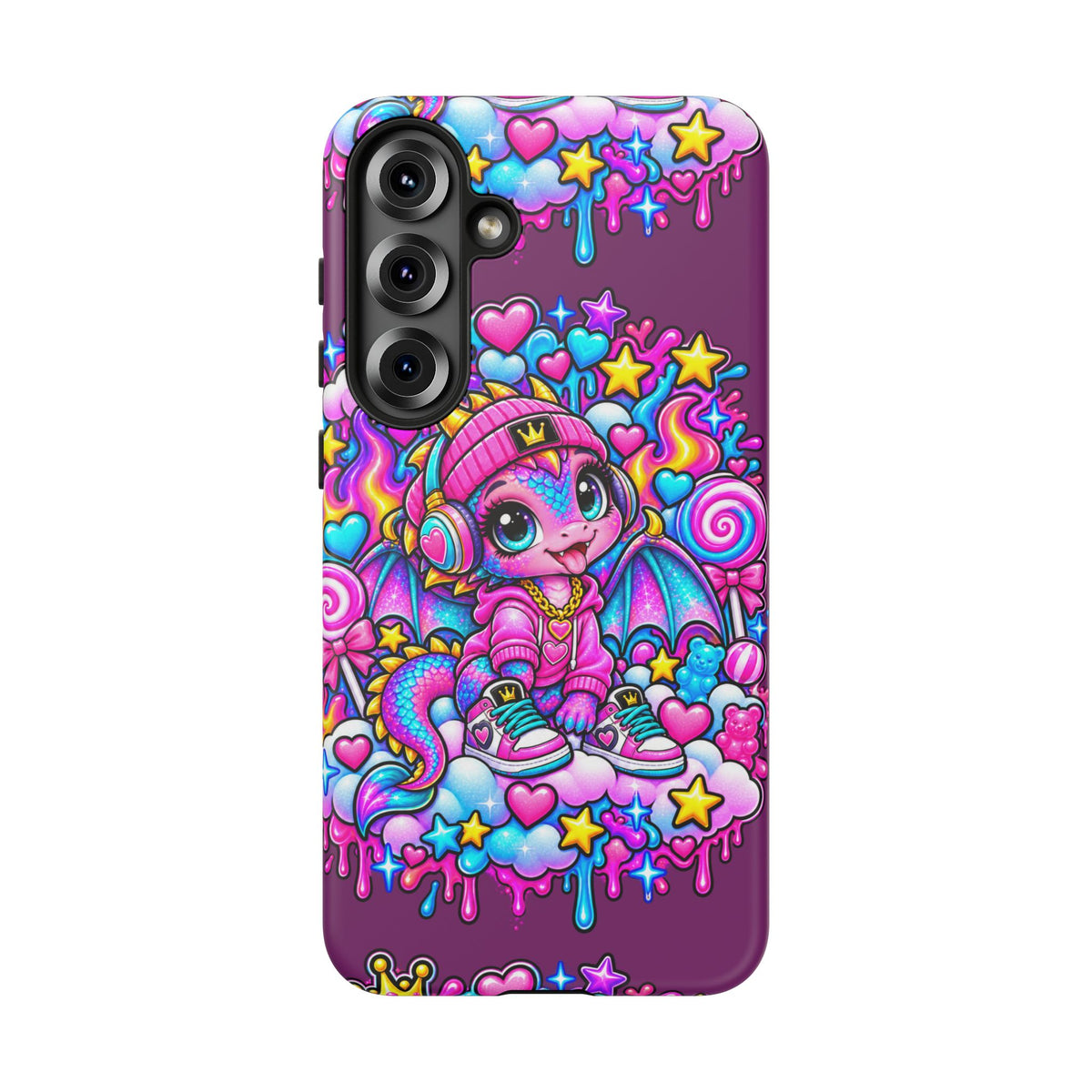 Cute Dragon Phone Case Purple Heart Crown Design