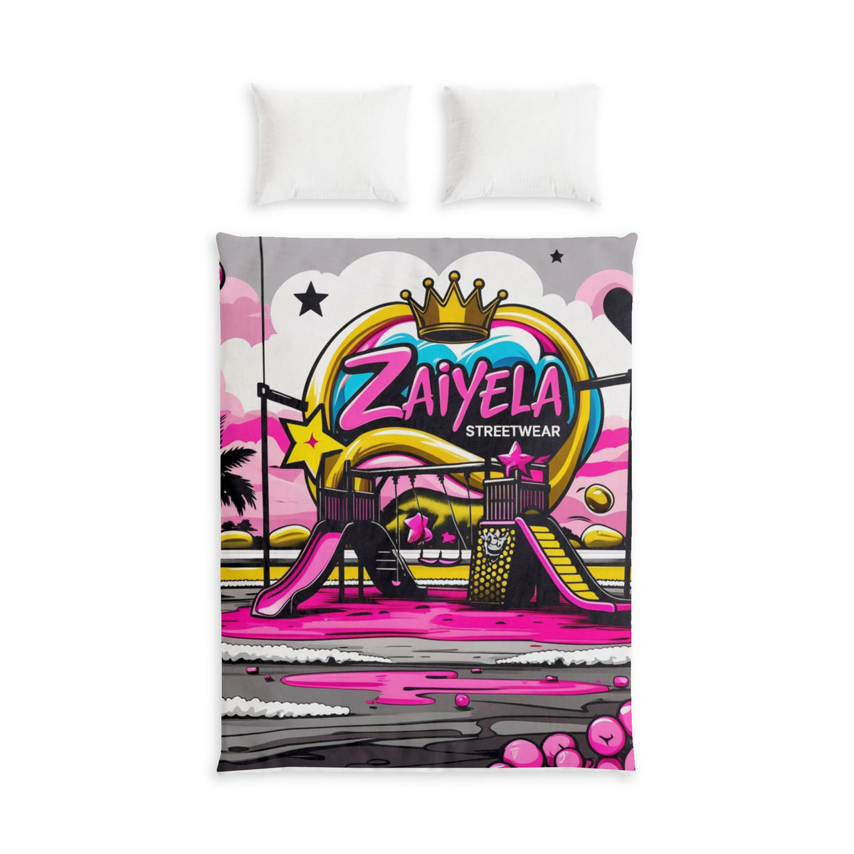 Zaiyela Streetwear Cotton Bed Set  Pink Retro Graffiti Bedding