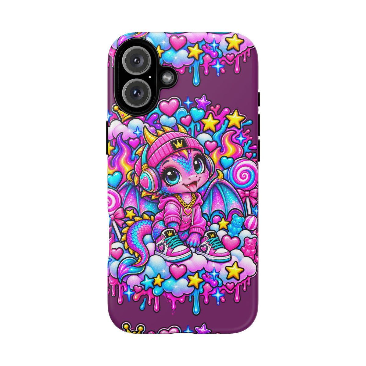 Cute Dragon Phone Case Purple Heart Crown Design