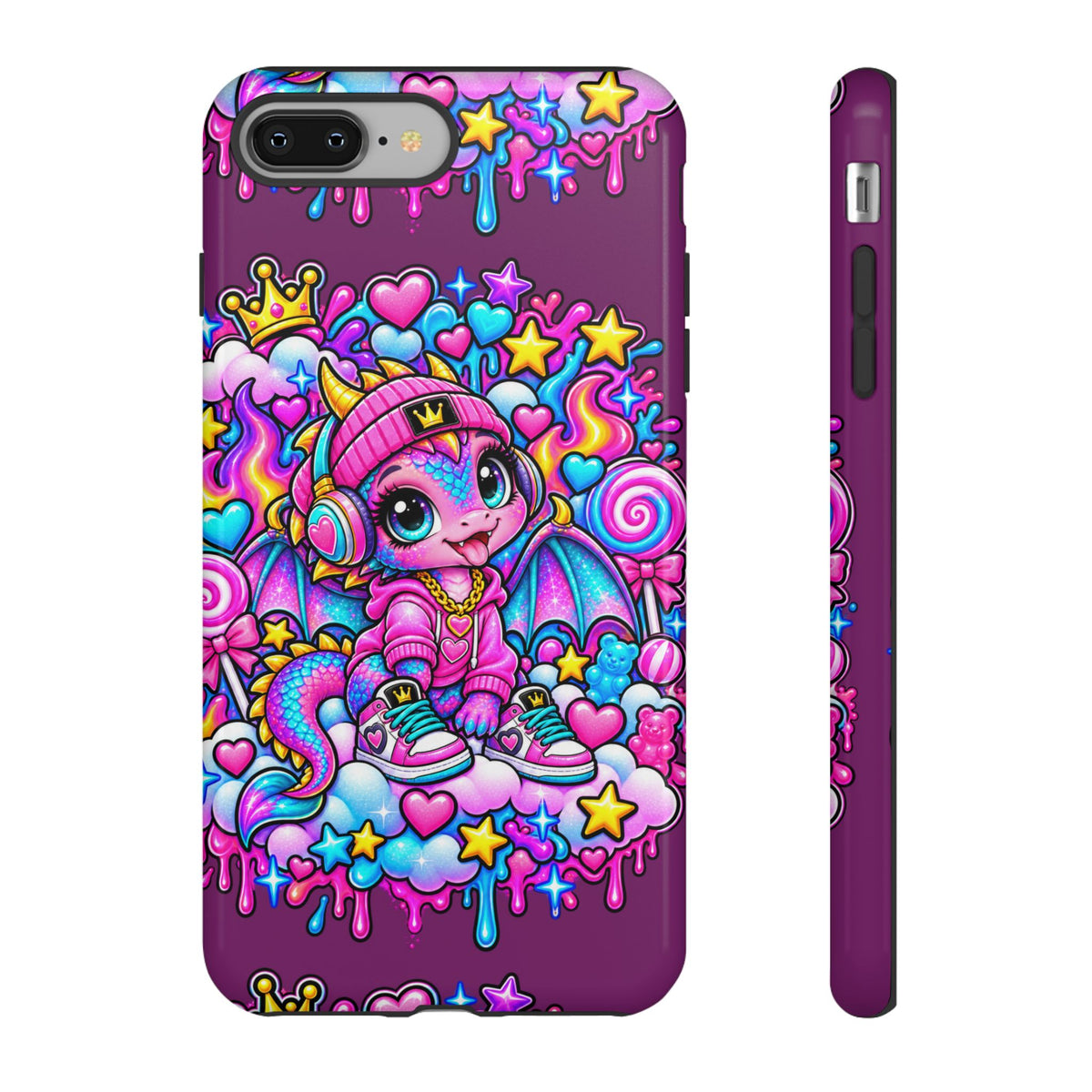 Cute Dragon Phone Case Purple Heart Crown Design