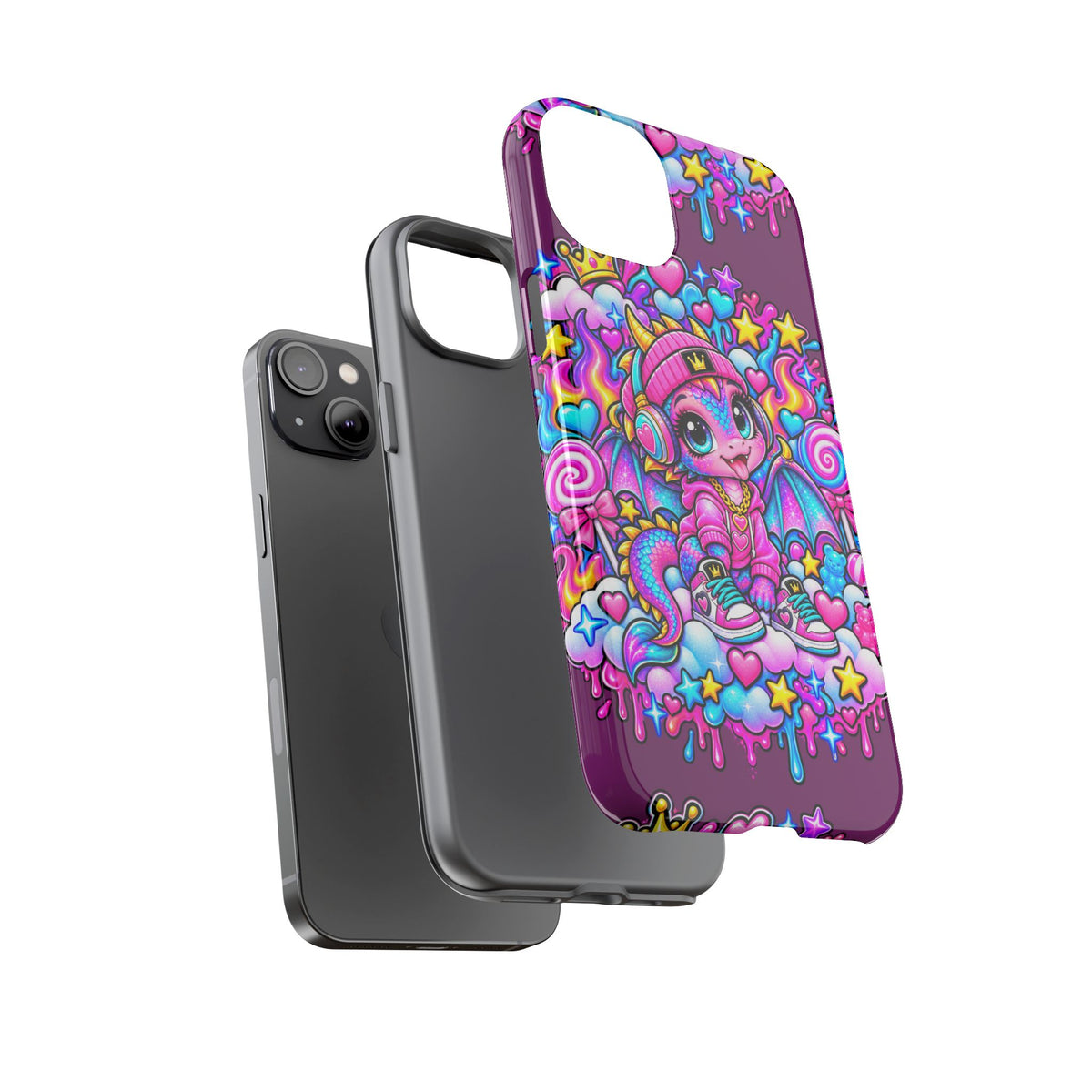 Cute Dragon Phone Case Purple Heart Crown Design