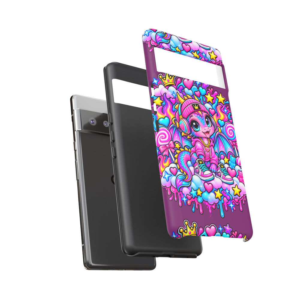 Cute Dragon Phone Case Purple Heart Crown Design