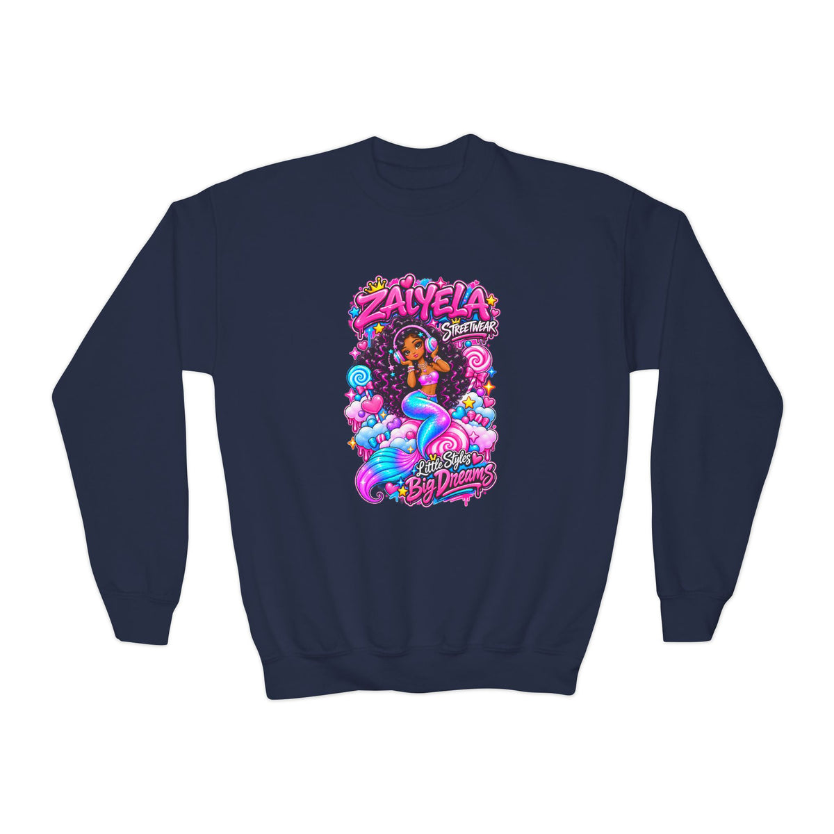 Youth Crewneck Sweatshirt Colorful Mermaid Graphic Kids Pullover