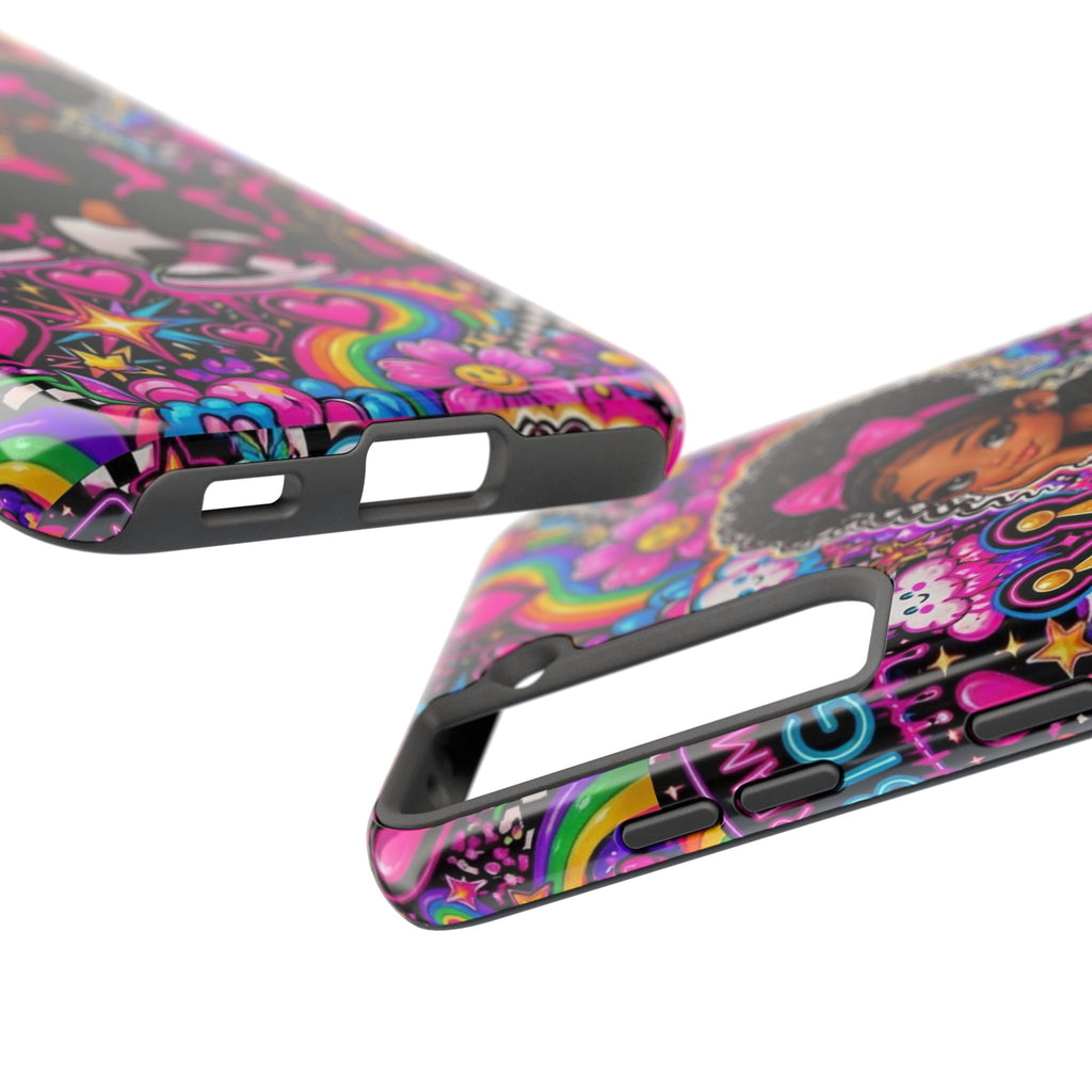 Cute Black Girl Phone Case Pink Crowned Girl, Hearts & Rainbow Tough Case