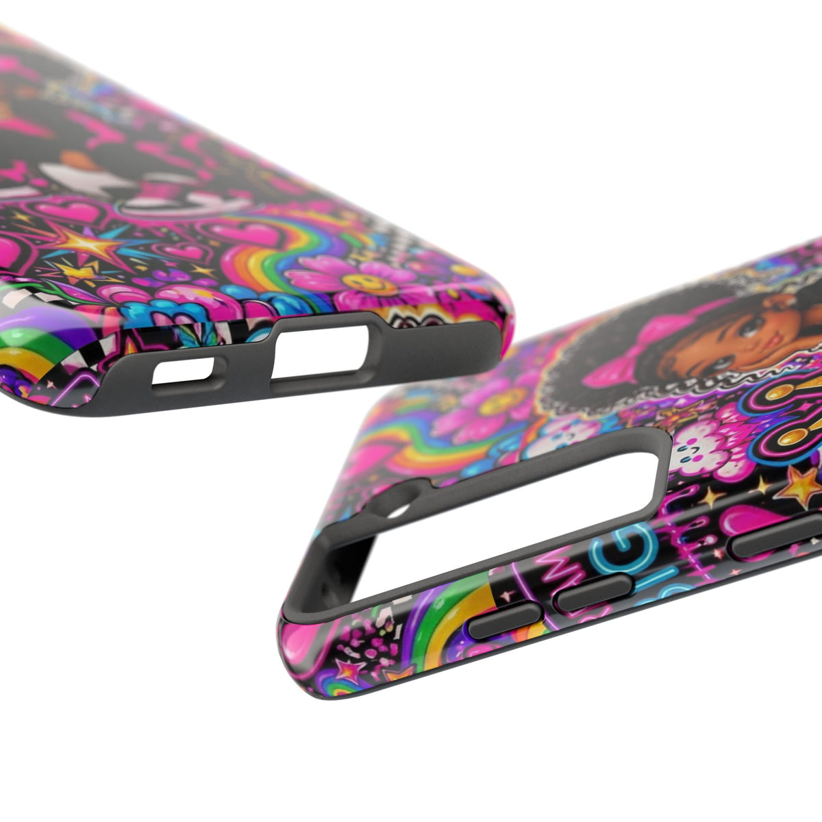 Cute Black Girl Phone Case Pink Crowned Girl, Hearts & Rainbow Tough Case
