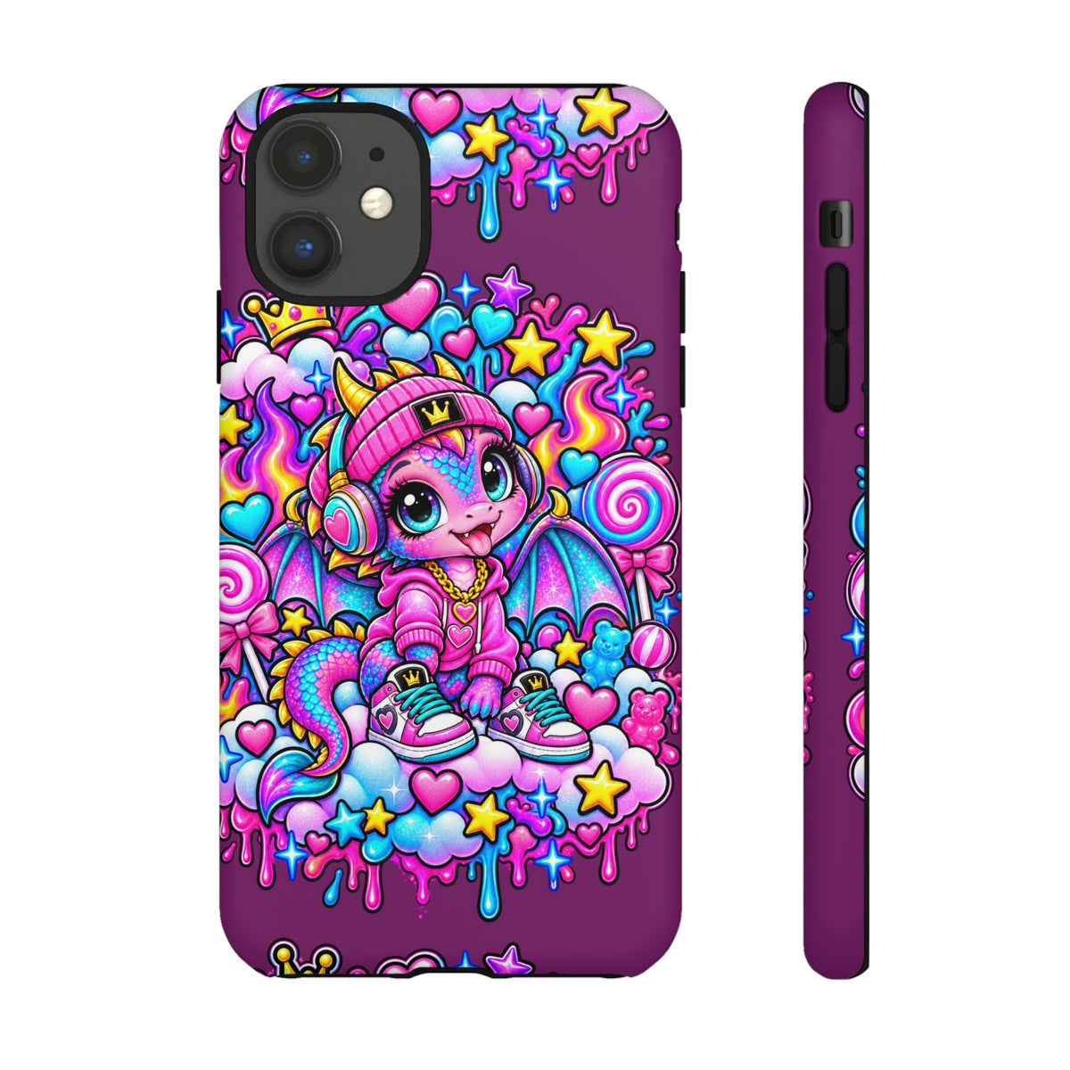 Cute Dragon Phone Case Purple Heart Crown Design