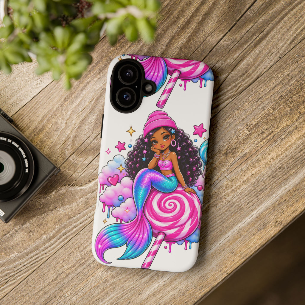 Cute Mermaid Candy Phone Case  Pink Lollipop Fantasy Tough Case