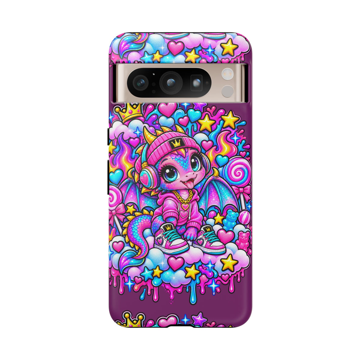 Cute Dragon Phone Case Purple Heart Crown Design