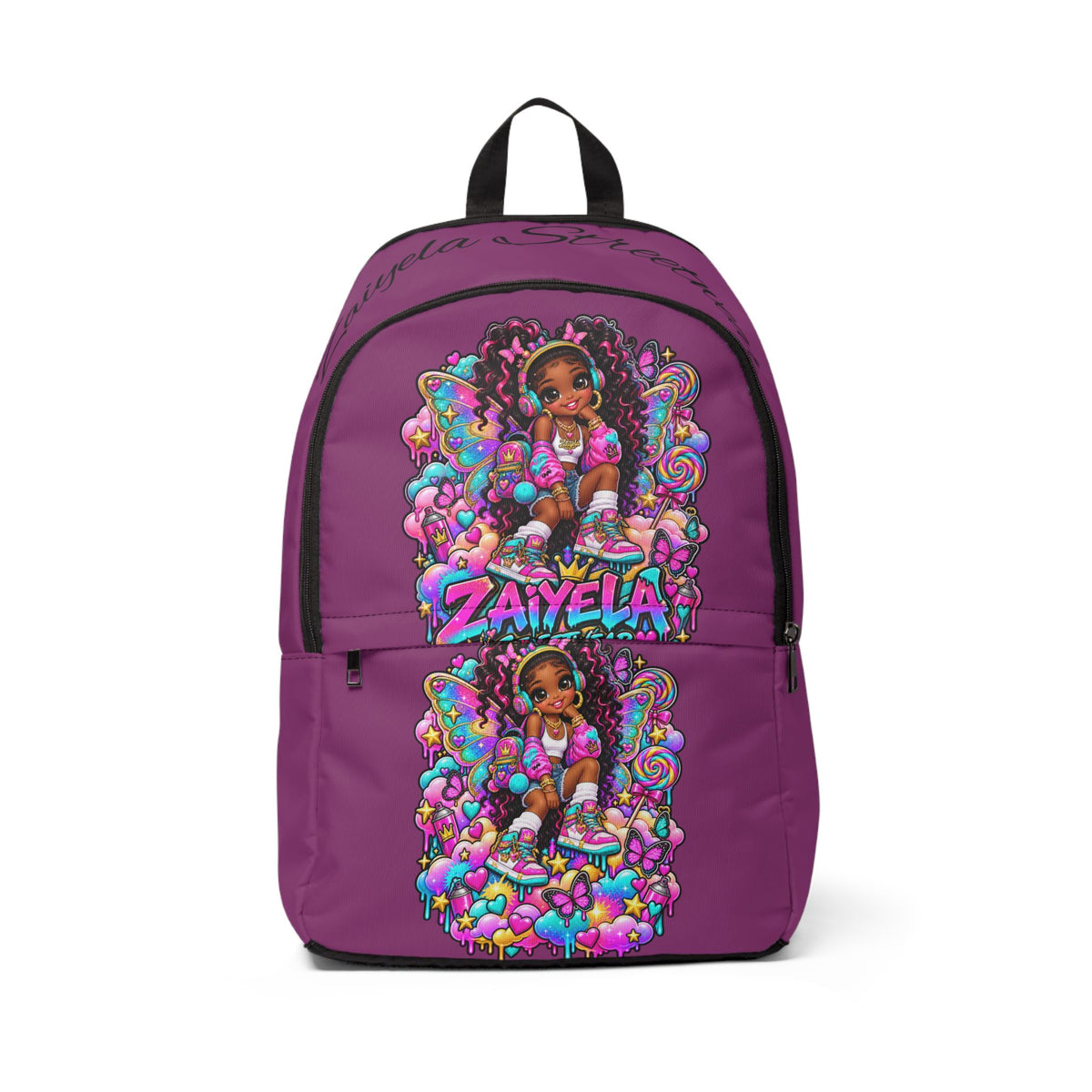 Personalized Purple Kids Backpack  Cute Cartoon Girl Design with Fairy Streetwear Princess