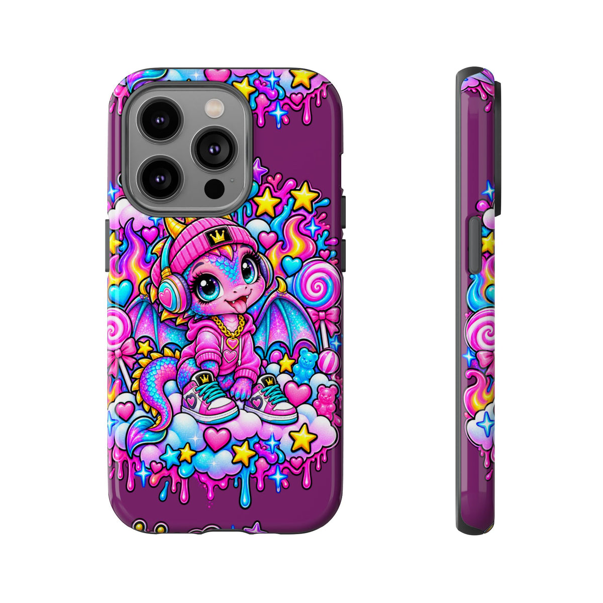 Cute Dragon Phone Case Purple Heart Crown Design