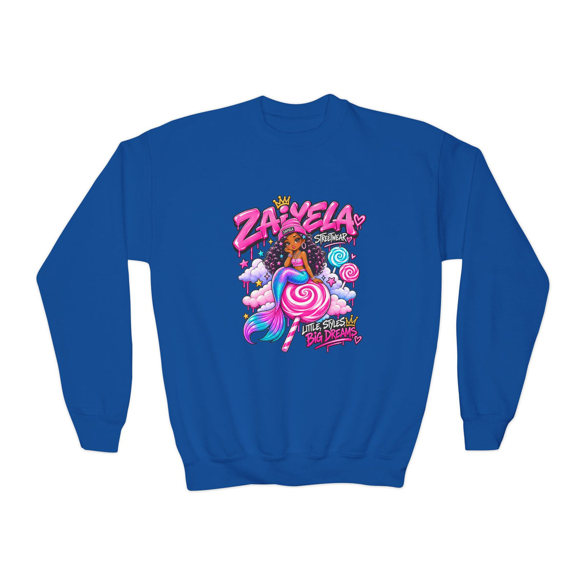 Youth Crewneck Sweatshirt — Zariella Candy Cloud Graphic