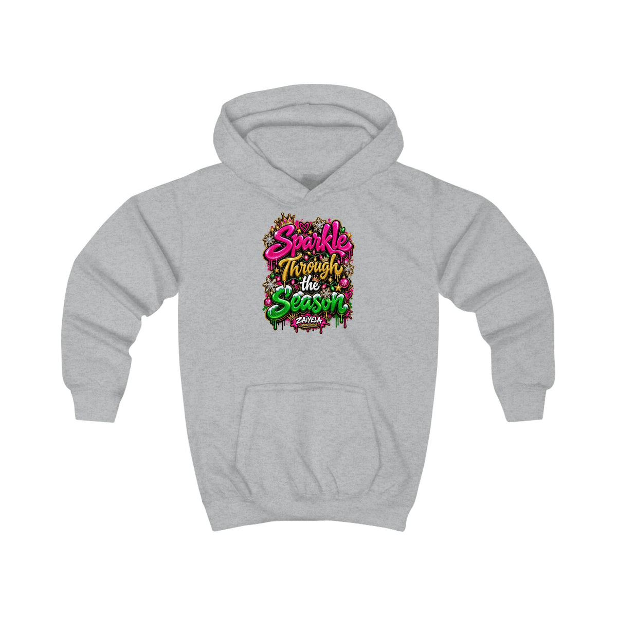 Kids Hoodie Sparkle Through the Season Holiday Graphic Pullover for Children